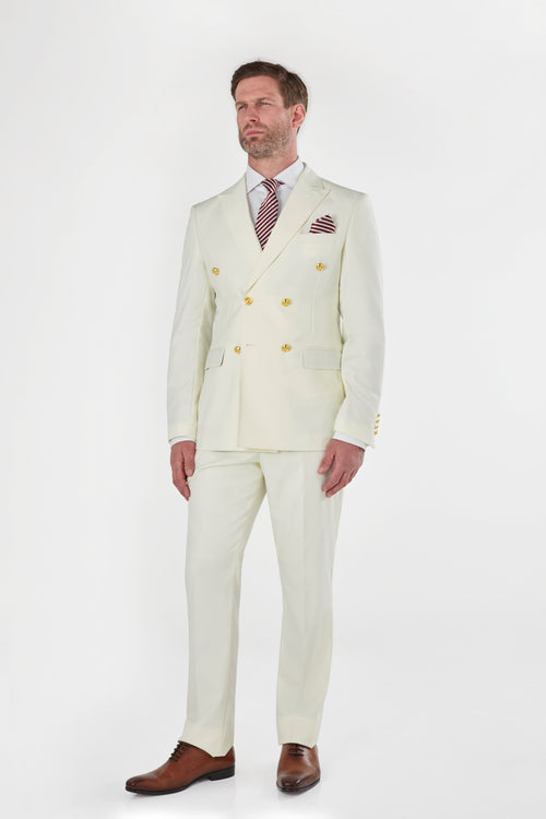 CREAM DOUBLE BREASTED TAILORED SUIT GOLD BUTTONS