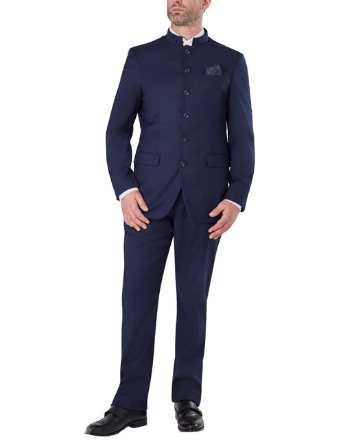 NAVY SUIT WITH CHINESE GRANDAD COLLAR