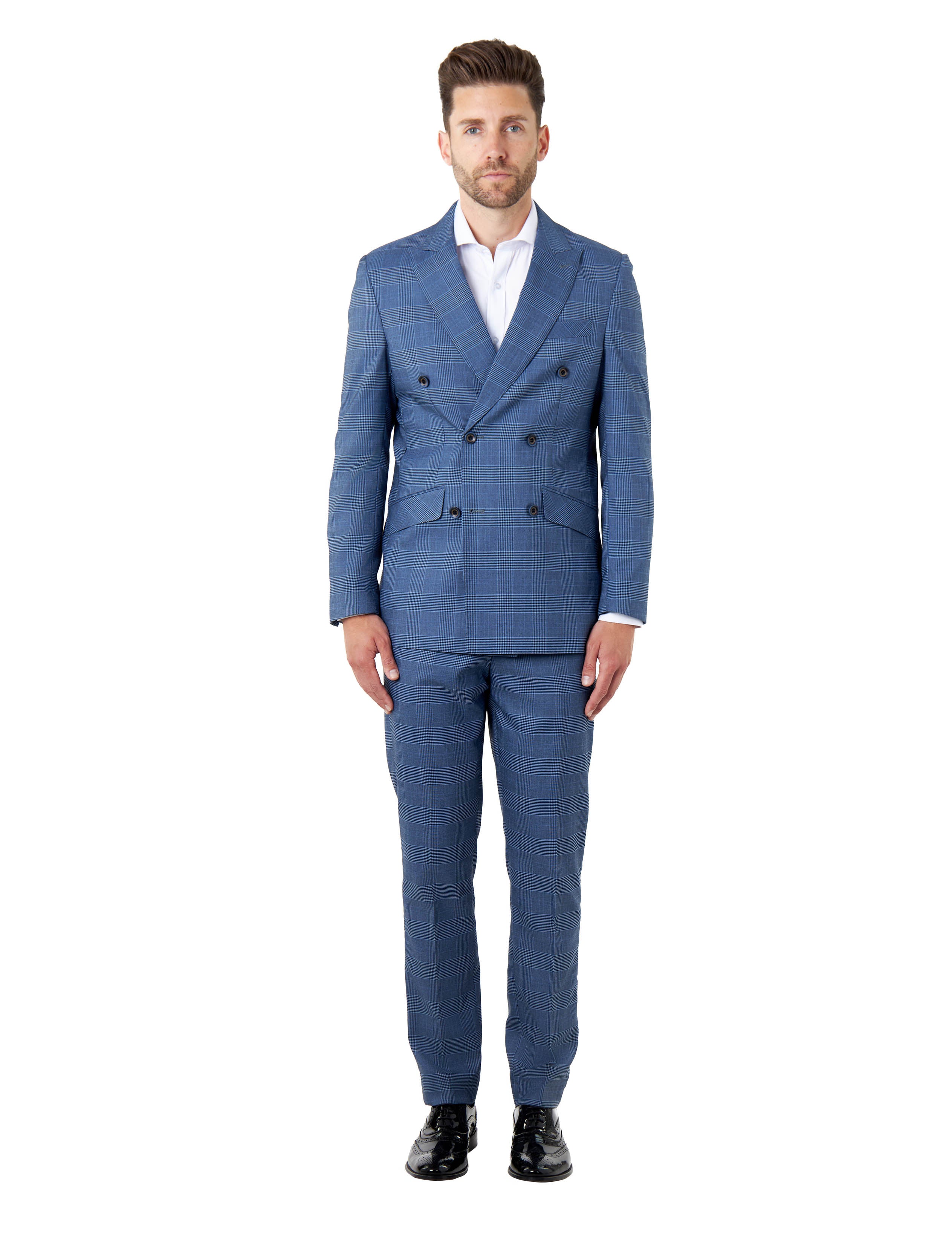 EKON - Blue Double Breasted Prince of Wales Check Suit