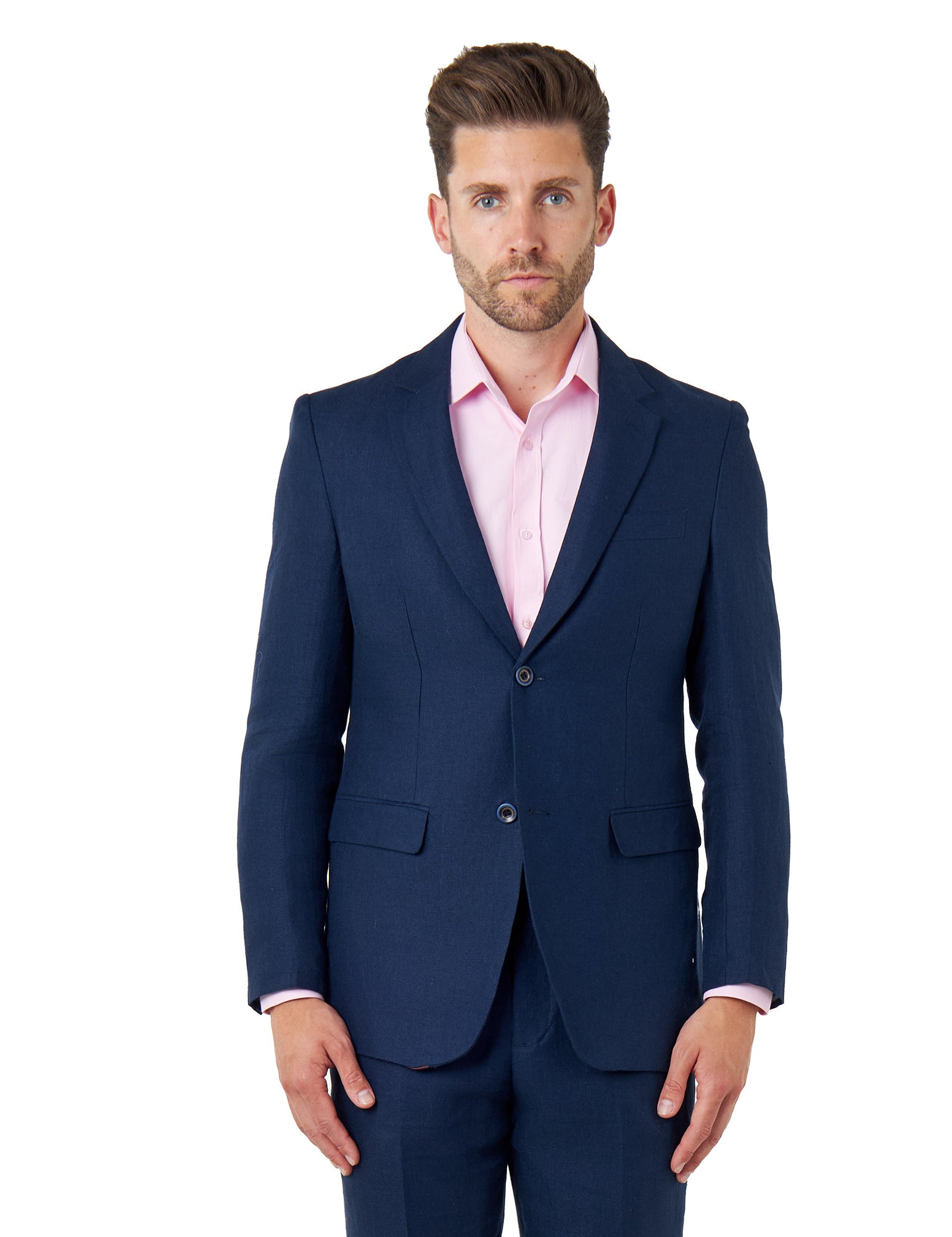 RAY - Tailored Fit Navy Herringbone Linen Suit Jacket