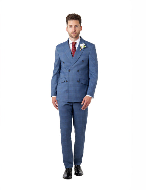 EKON - Blue Double Breasted Prince of Wales Check Suit