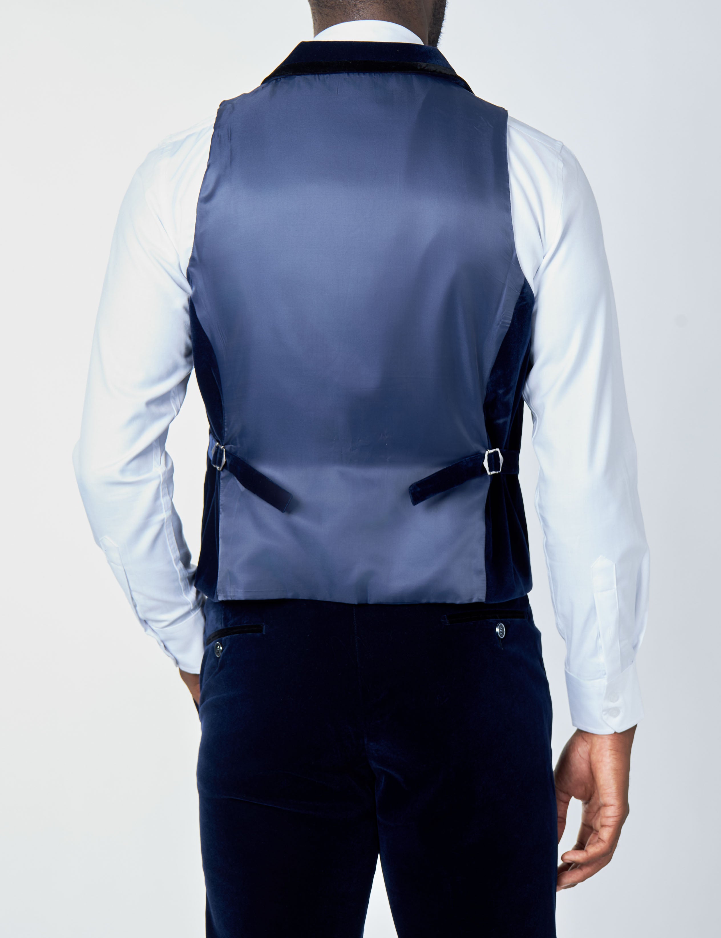 NAVY BLUE VELVET WAISTCOAT WITH NOTCH LAPEL