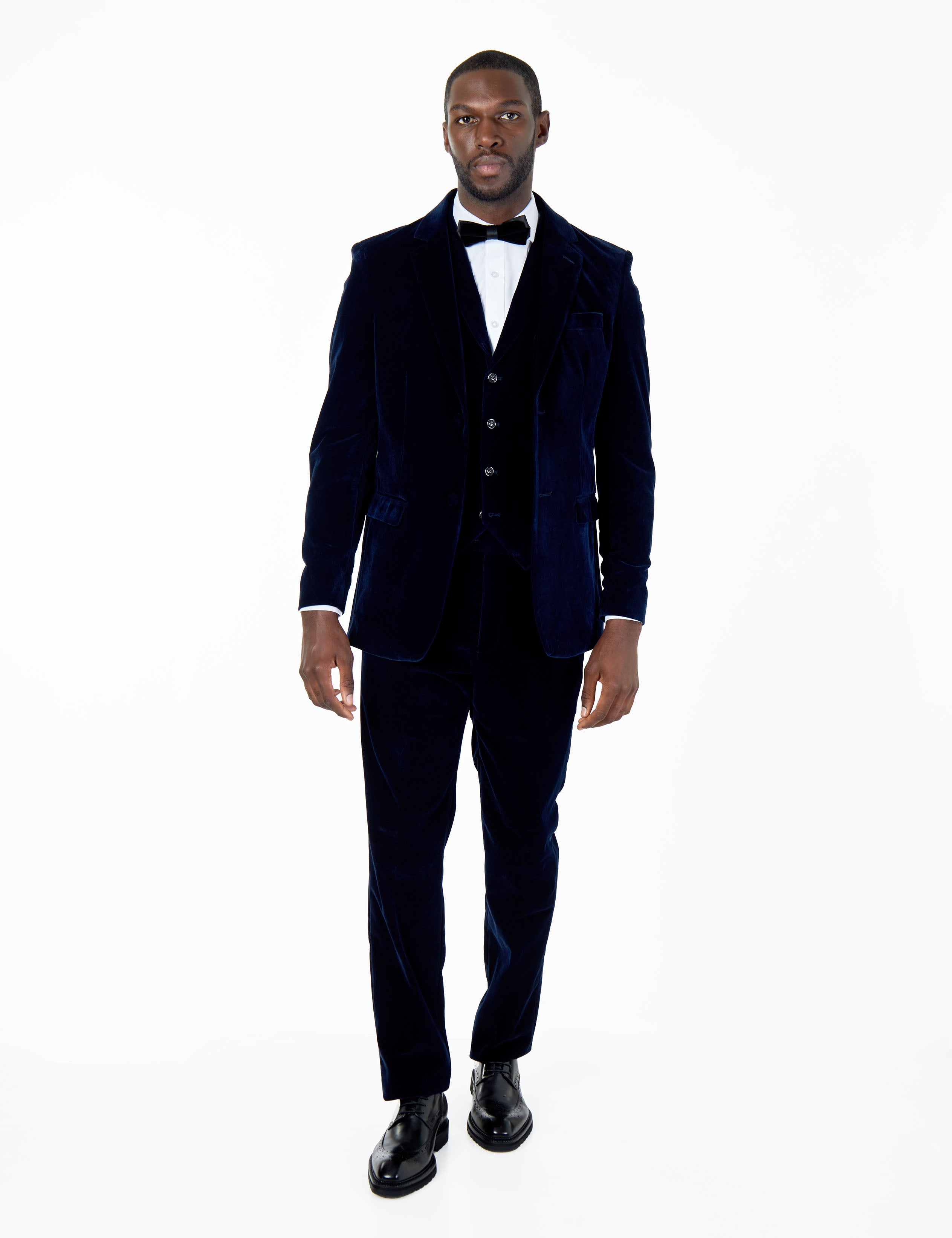 NAVY BLUE VELVET WAISTCOAT WITH NOTCH LAPEL