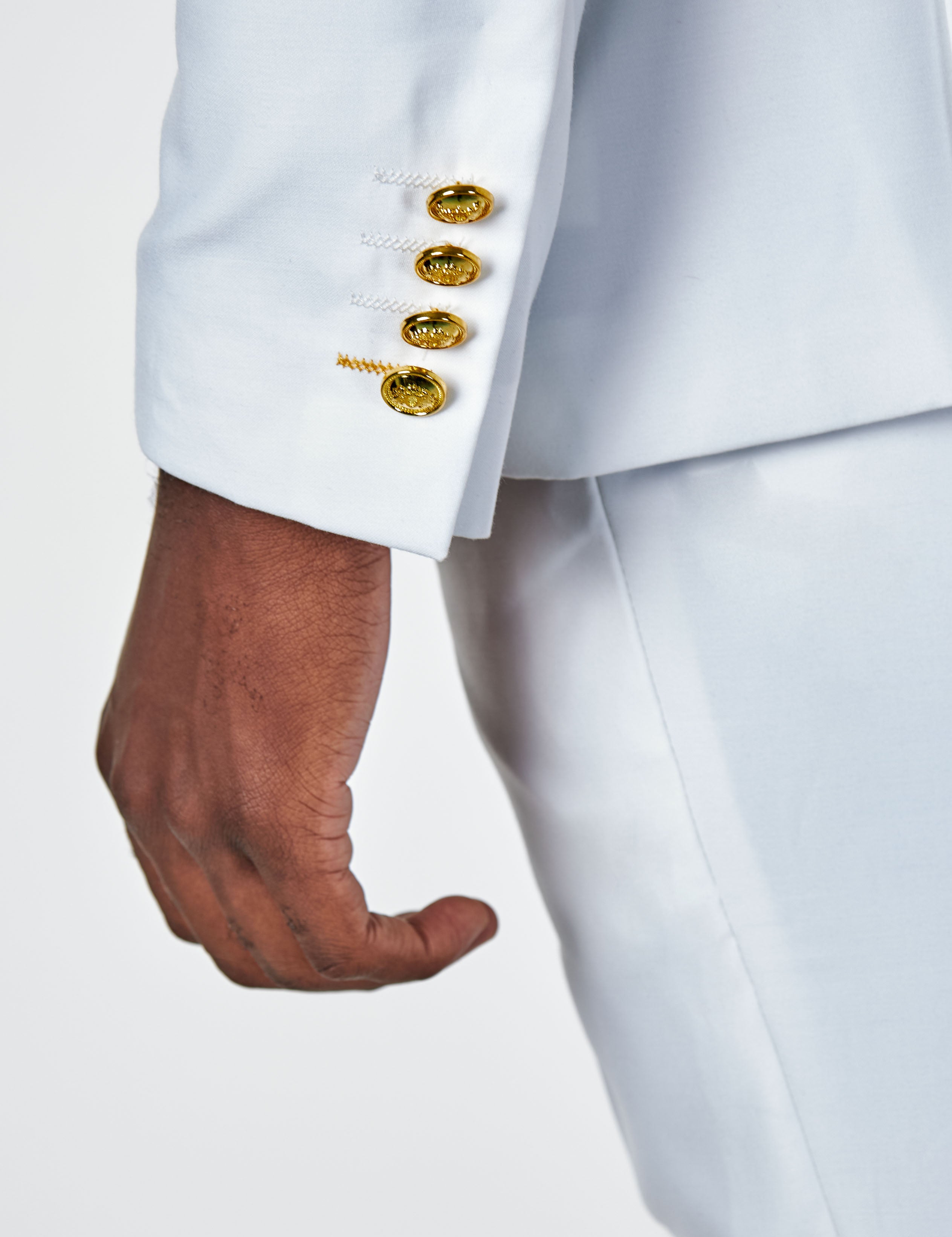 WHITE DOUBLE BREASTED TAILORED SUIT GOLD BUTTONS