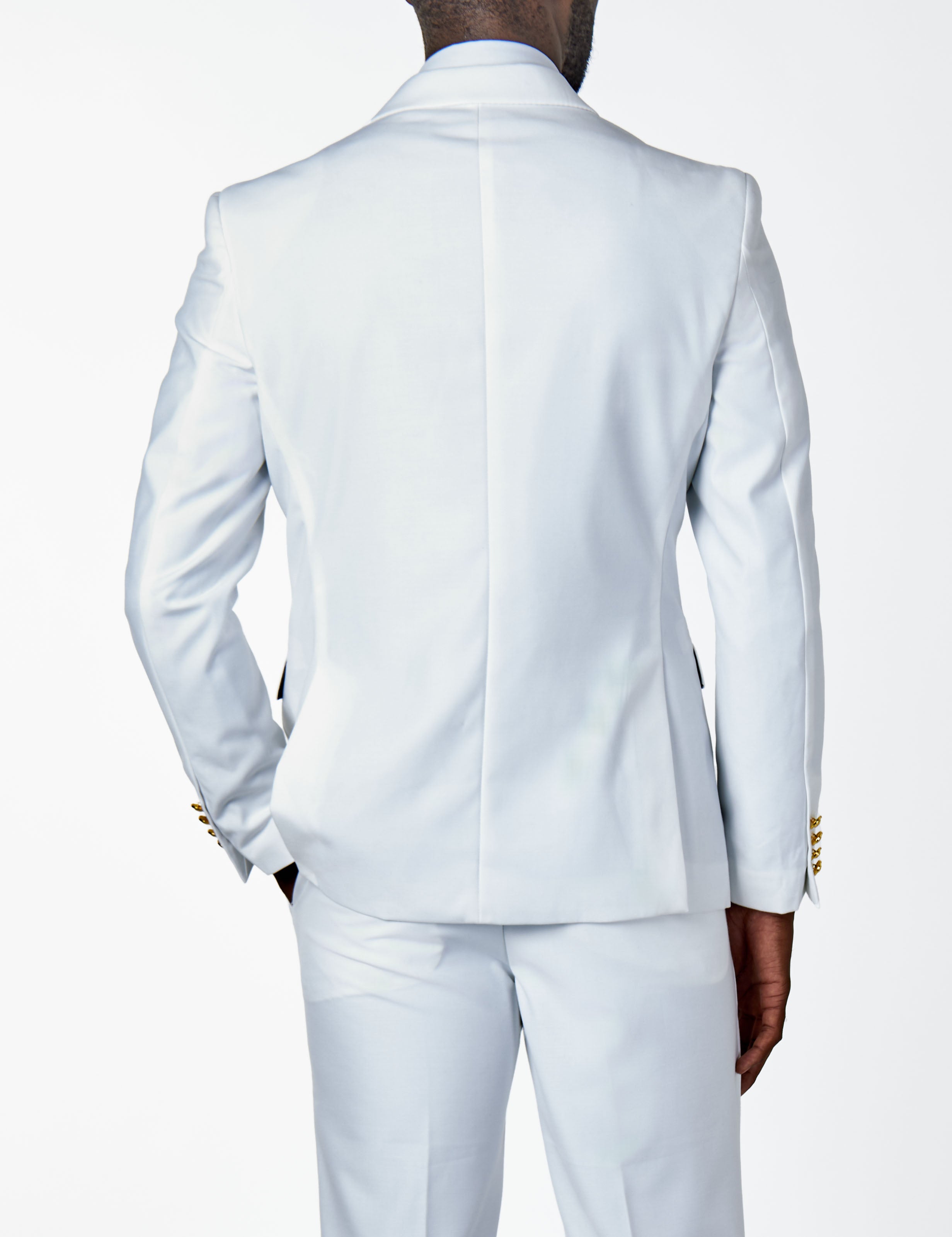 WHITE DOUBLE BREASTED TAILORED SUIT GOLD BUTTONS