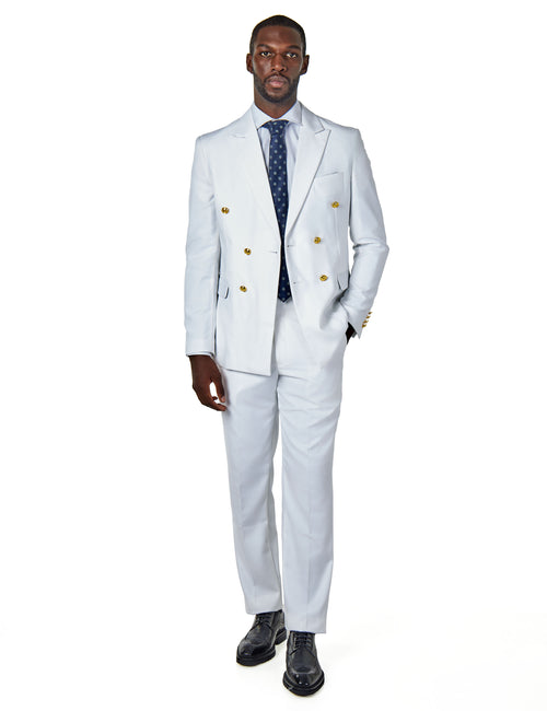 WHITE DOUBLE BREASTED TAILORED SUIT GOLD BUTTONS