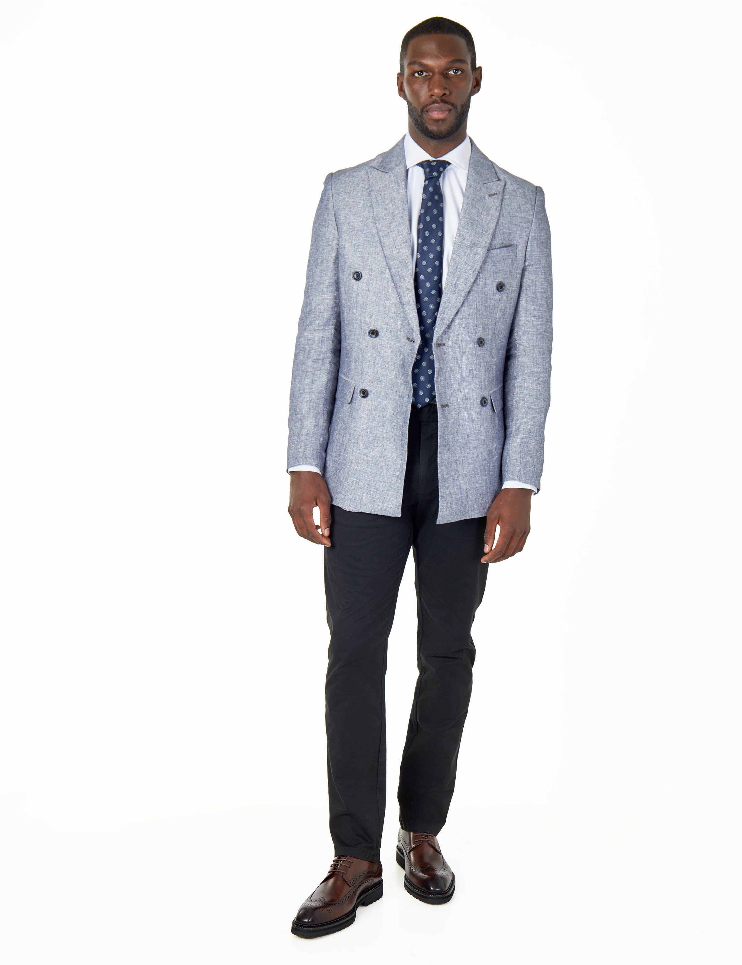 RAY - GREY BLUE LINEN DOUBLE BREASTED JACKET WITH CHINO