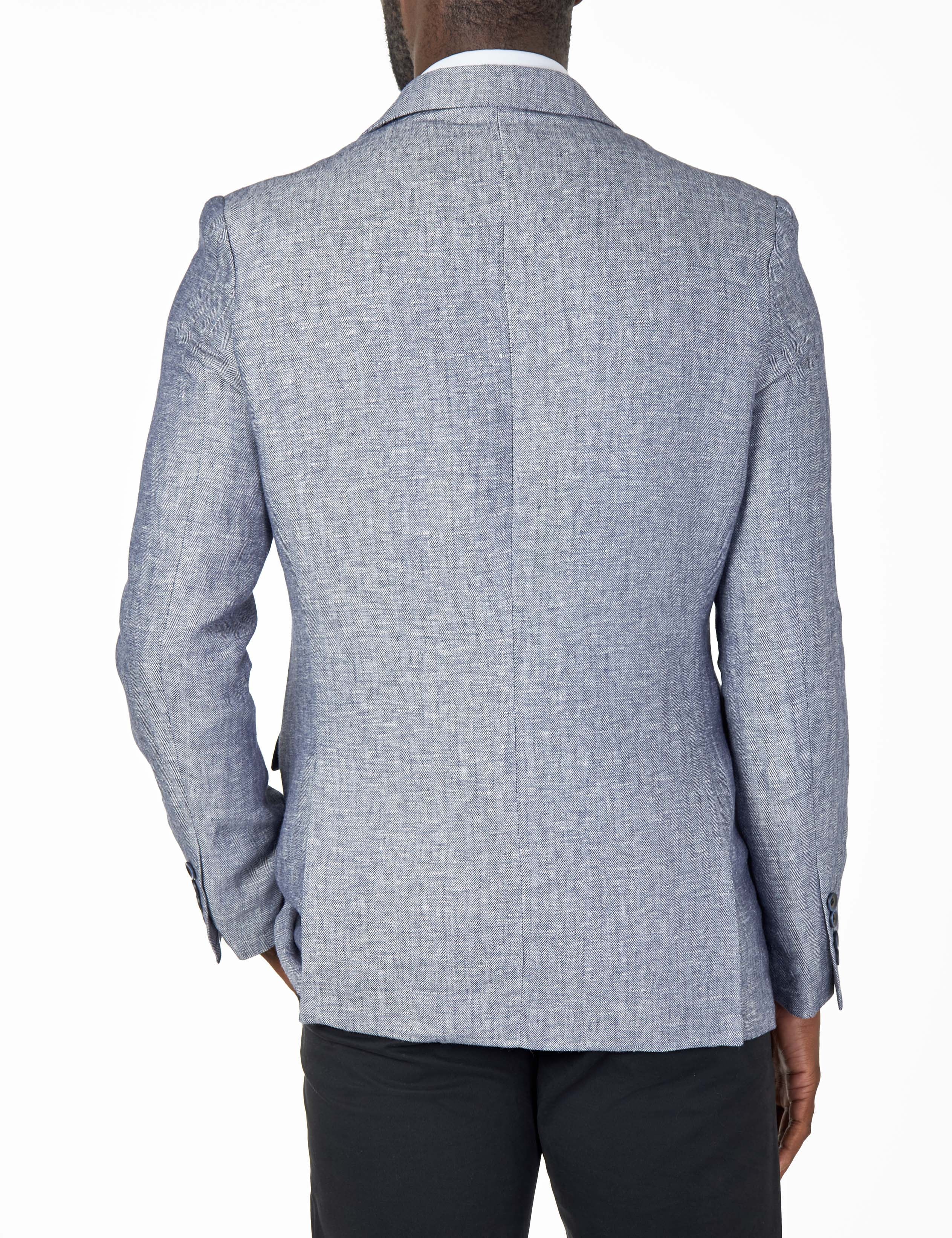 RAY - GREY BLUE LINEN DOUBLE BREASTED JACKET WITH CHINO