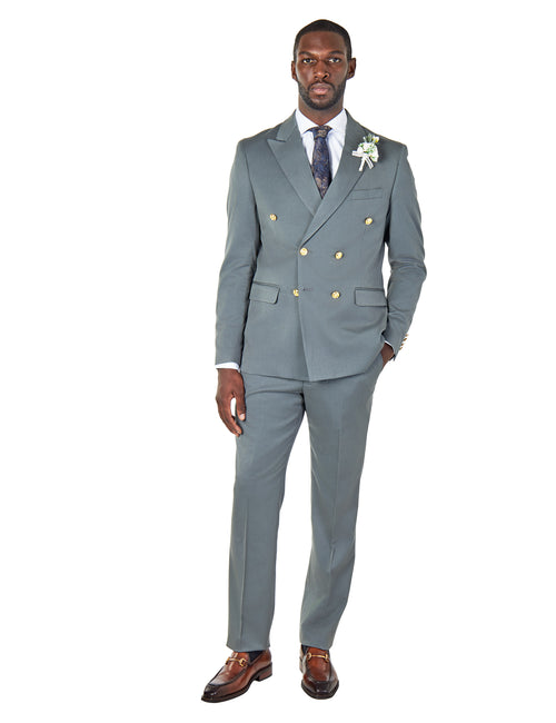 EZRA – PETROL GREEN TAILORED FIT DOUBLE BREASTED SUIT WITH GOLD TONE BUTTONS