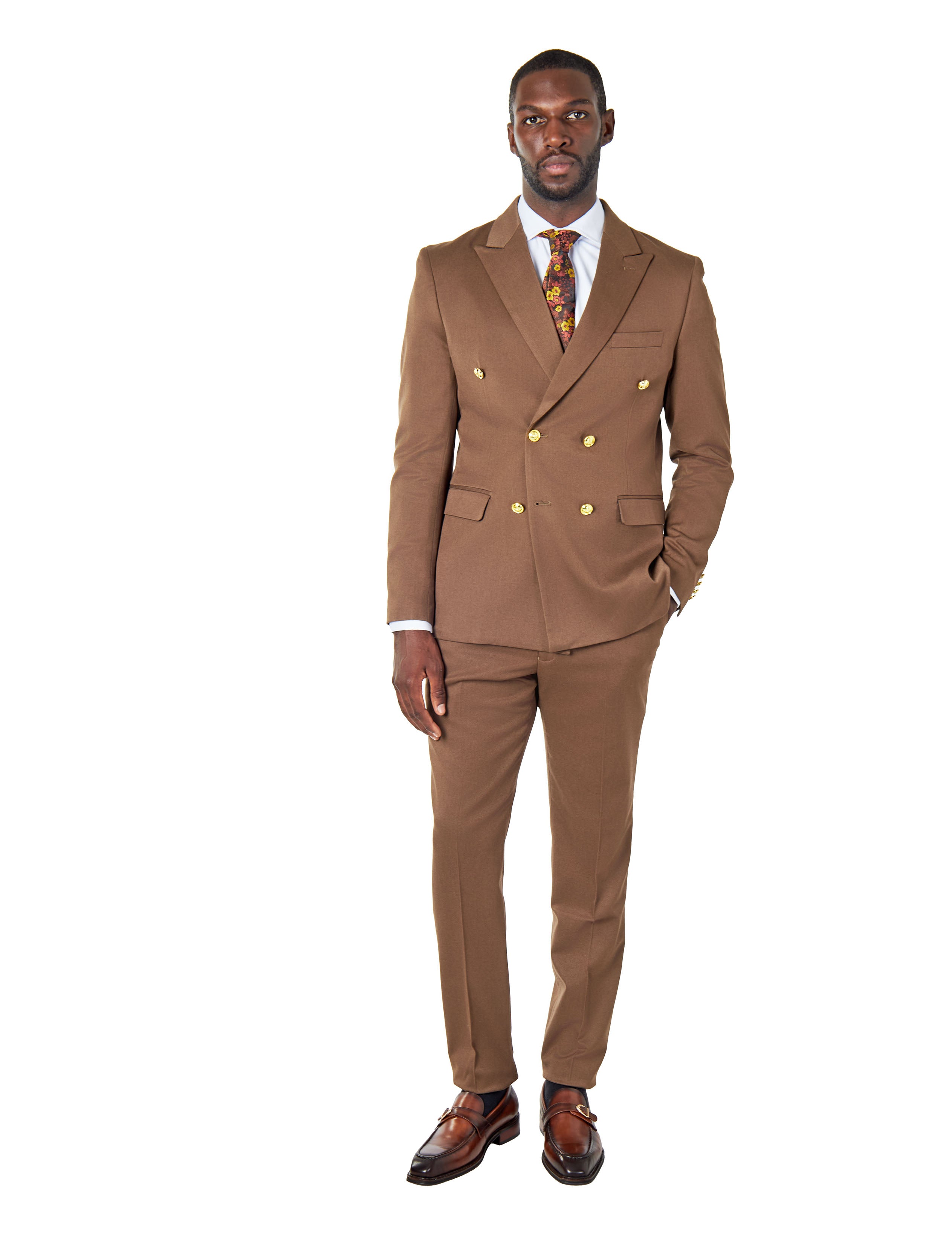 EZRA – BROWN TAILORED FIT DOUBLE BREASTED SUIT JACKET