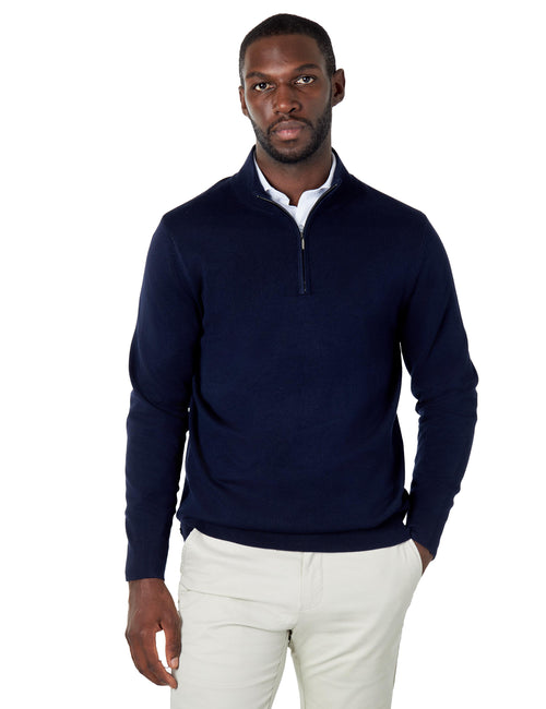 NAVY 100% COTTON KNIT ZIP NECK JUMPER