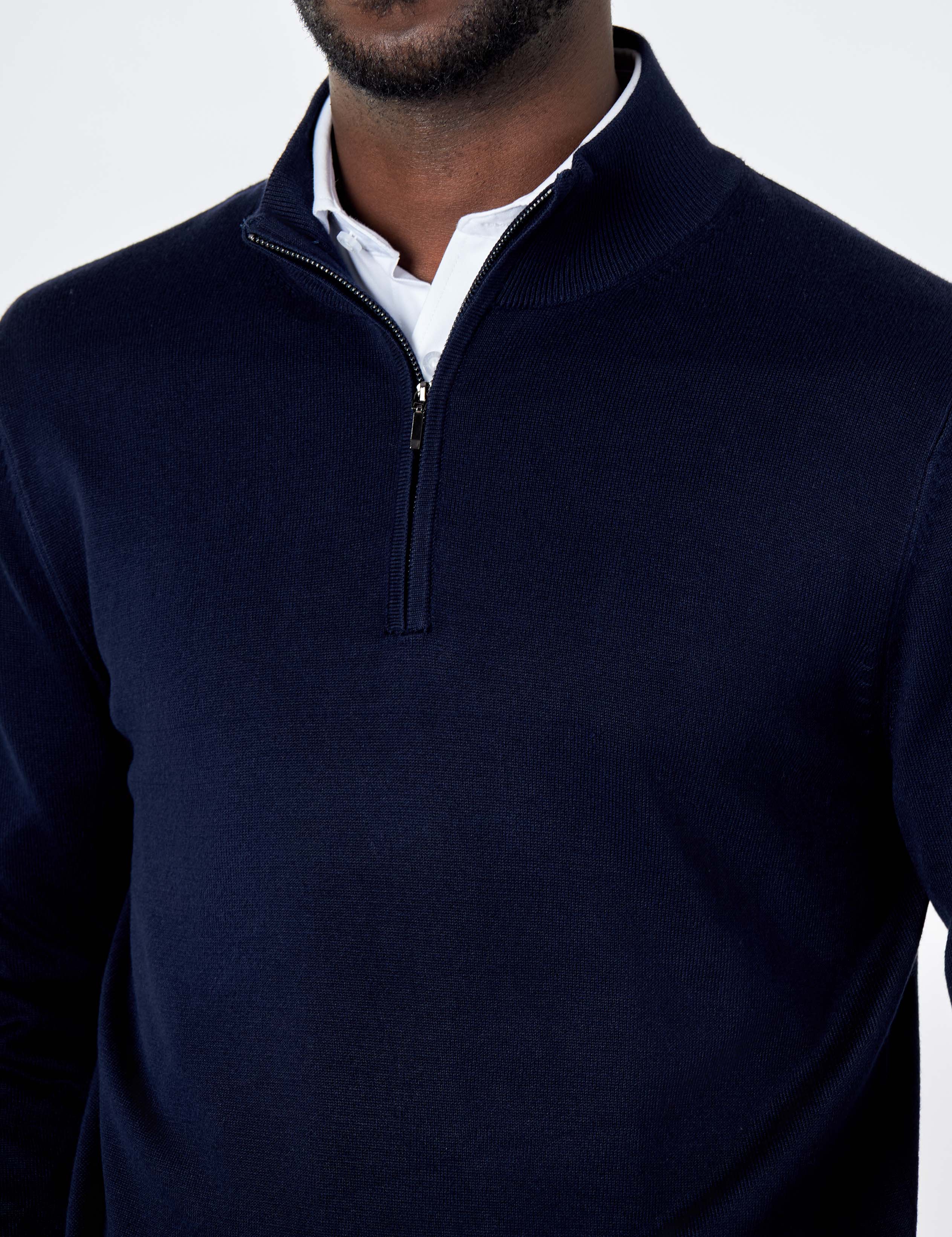 NAVY 100% COTTON KNIT ZIP NECK JUMPER