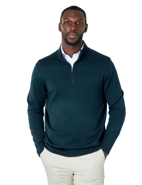 GREEN 100% COTTON KNIT ZIP NECK JUMPER