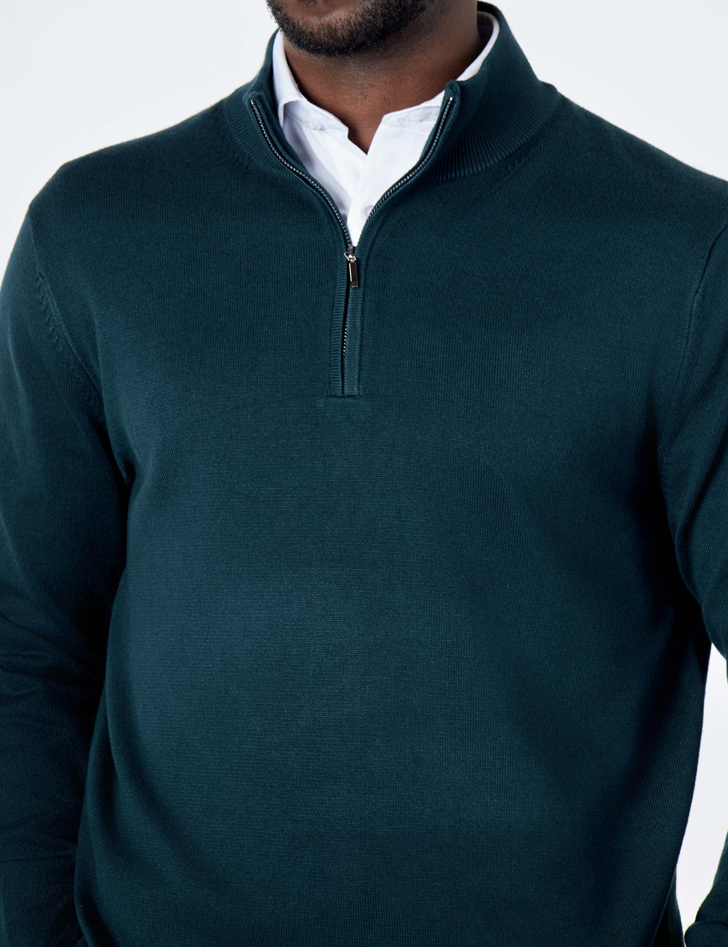 GREEN 100% COTTON KNIT ZIP NECK JUMPER