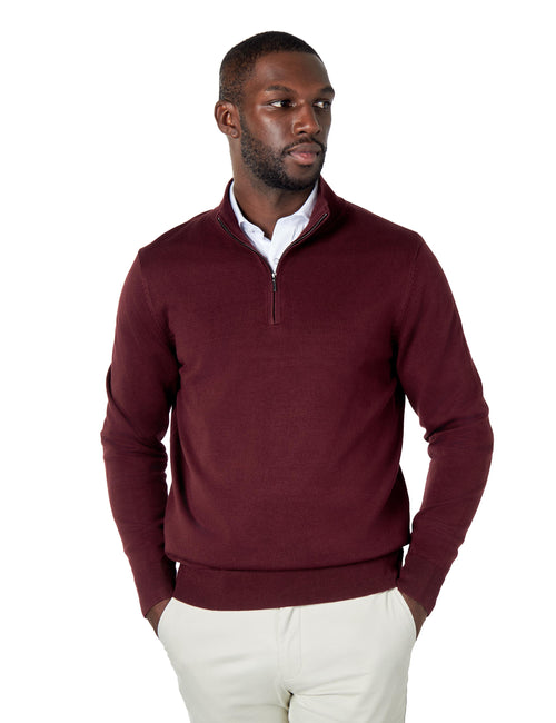 MAROON 100% COTTON KNIT ZIP NECK JUMPER