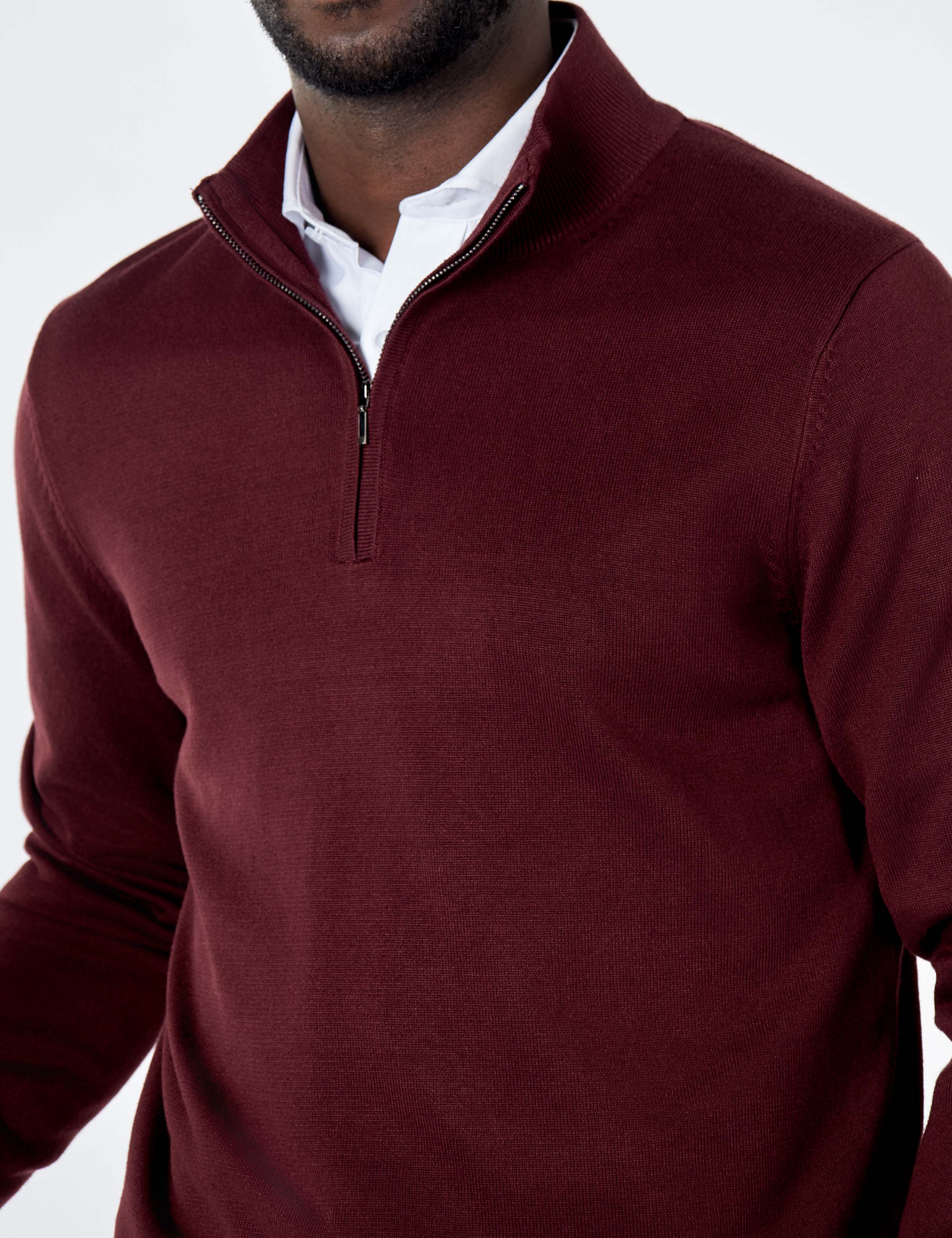 MAROON 100% COTTON KNIT ZIP NECK JUMPER