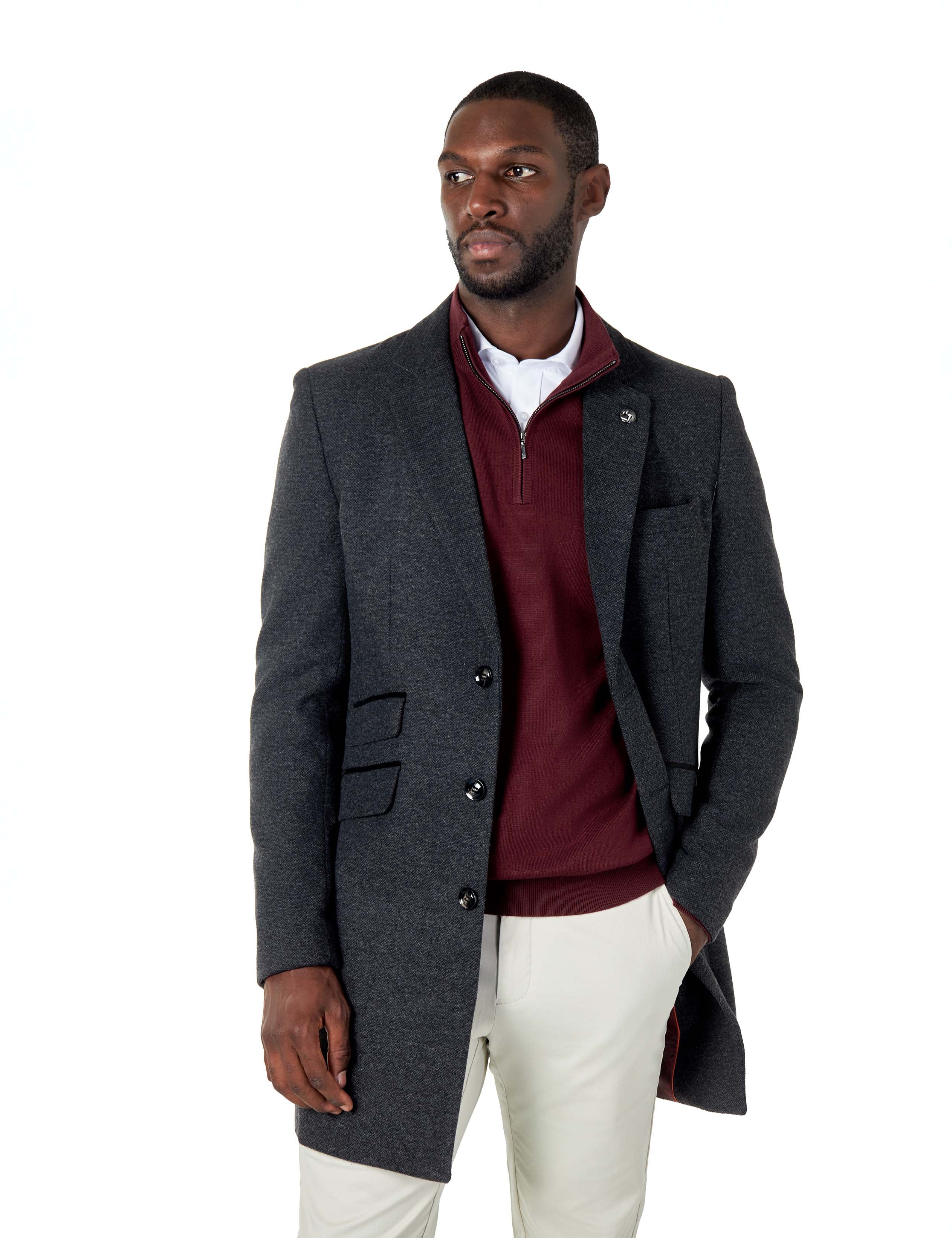 NESTOR – GREY TWEED WOOL BLEND OVERCOAT