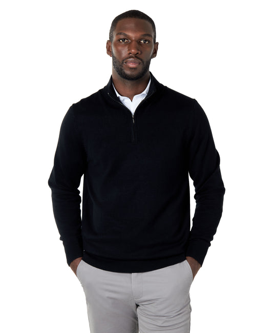 BLACK 100% COTTON KNIT ZIP NECK JUMPER