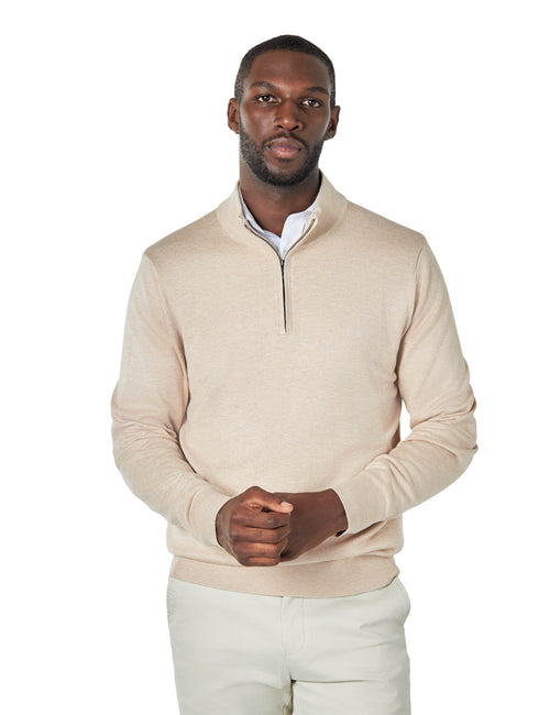 BEIGE 100% COTTON KNIT ZIP NECK JUMPER