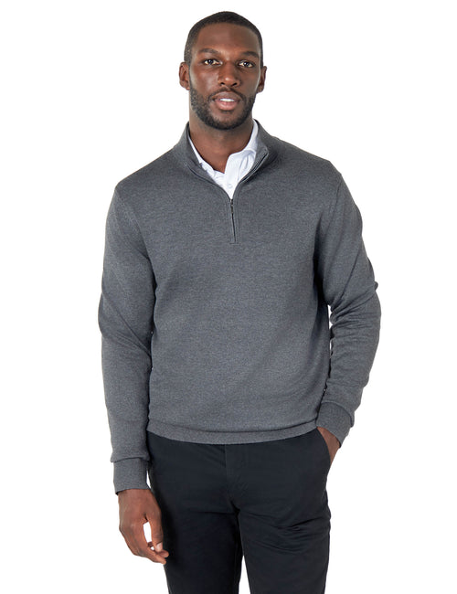 CHARCOAL 100% COTTON KNIT ZIP NECK JUMPER