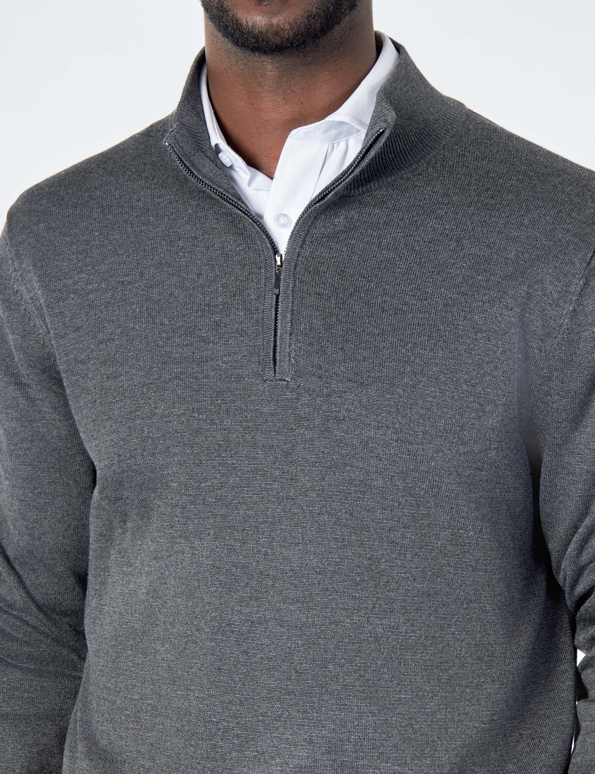 CHARCOAL 100% COTTON KNIT ZIP NECK JUMPER