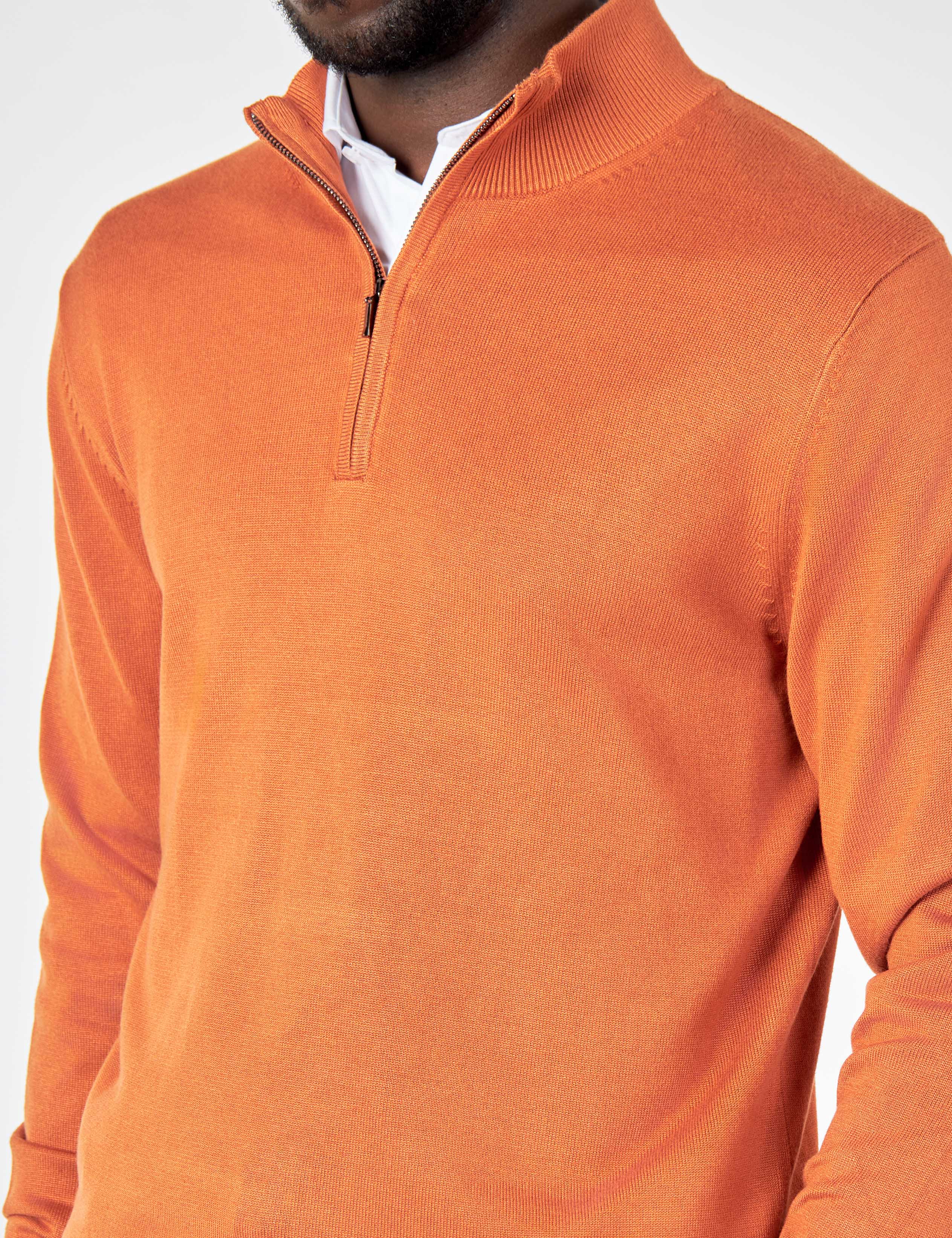 ORANGE 100% COTTON KNIT ZIP NECK JUMPER