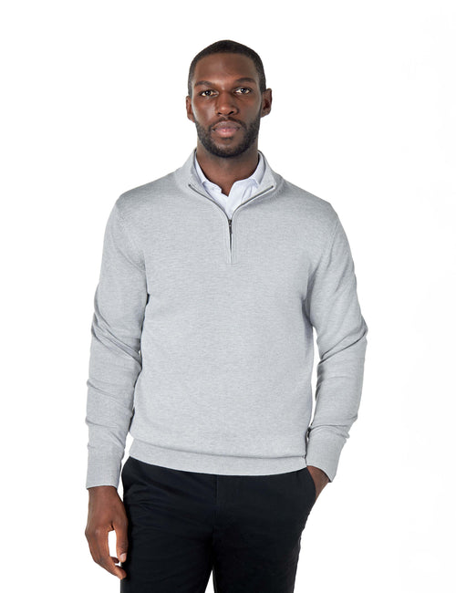 GREY 100% COTTON KNIT ZIP NECK JUMPER