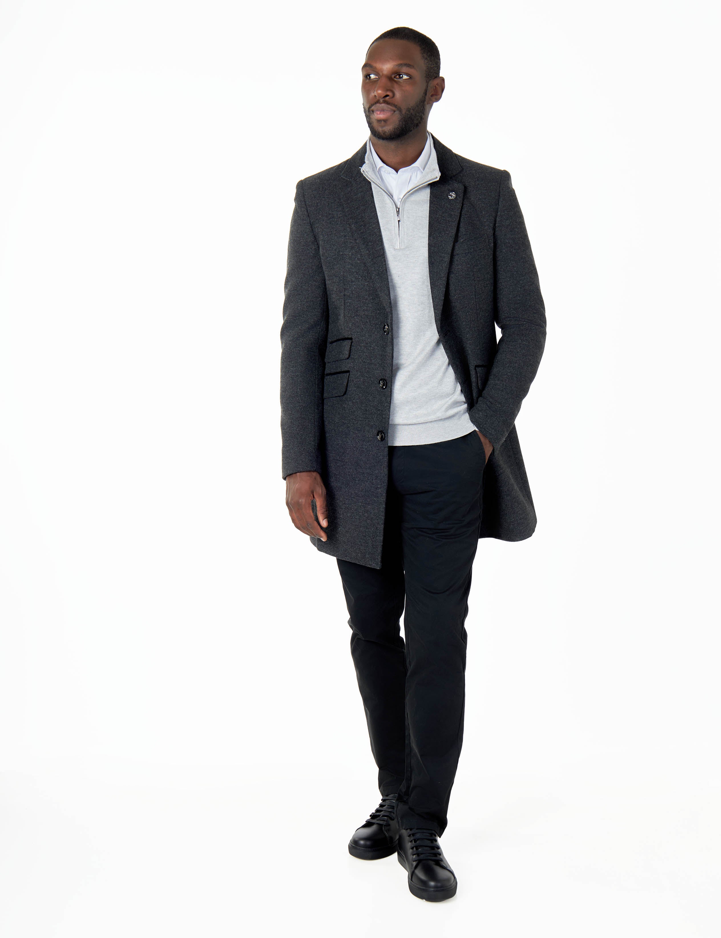 NESTOR – GREY TWEED WOOL BLEND OVERCOAT