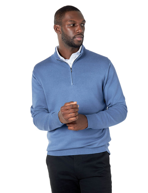 BLUE 100% COTTON KNIT ZIP NECK JUMPER