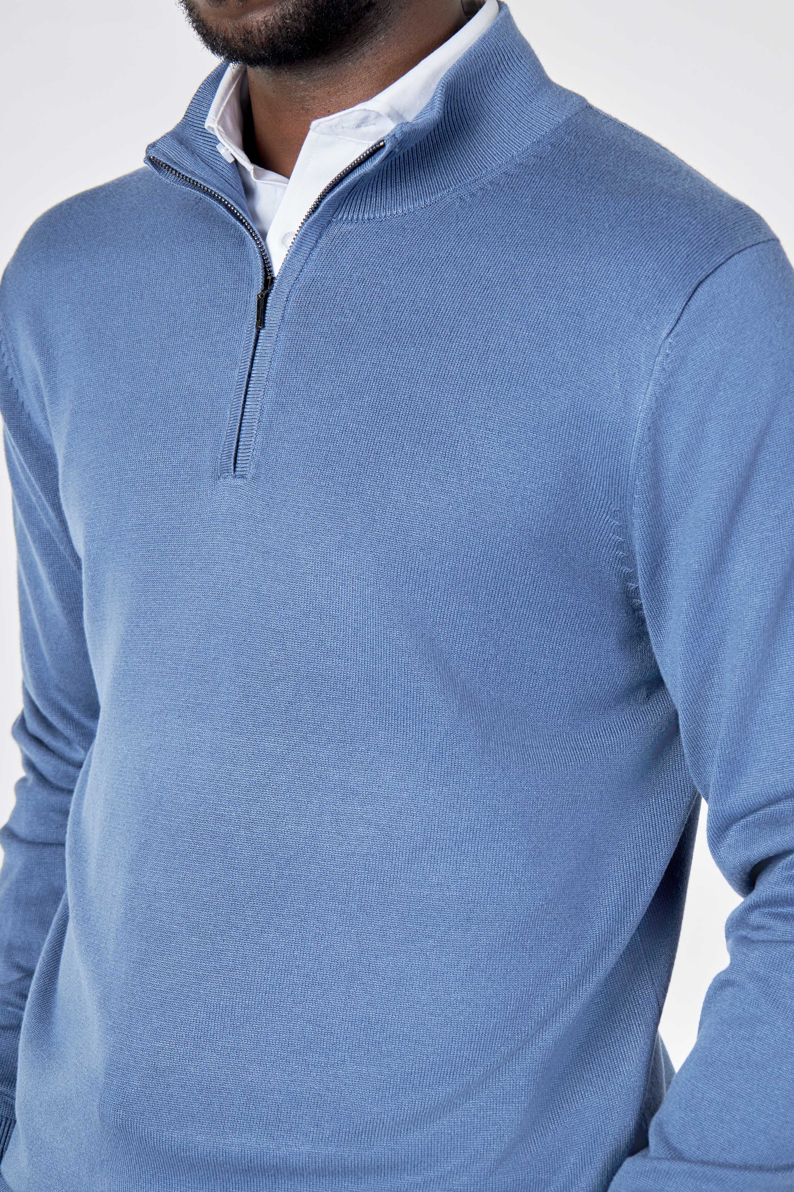 BLUE 100% COTTON KNIT ZIP NECK JUMPER