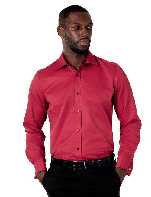 CLASSIC BURGUNDY DOUBLE CUFF TAILORED FIT SHIRT WITH CUFFLINKS