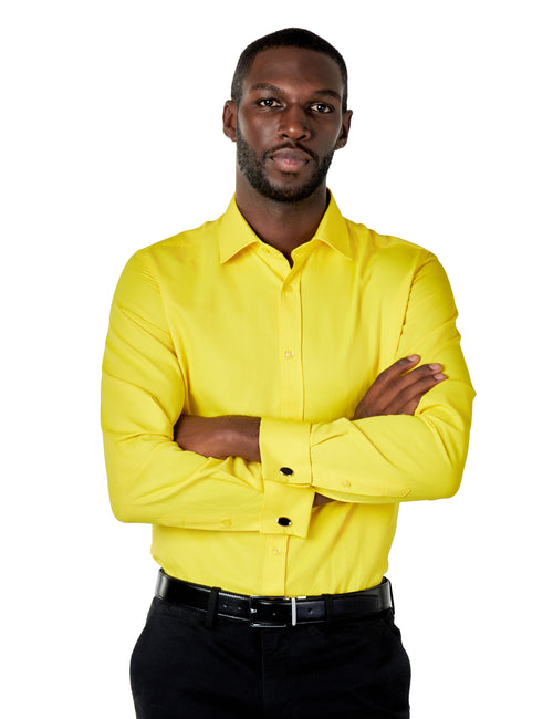 CLASSIC YELLOW DOUBLE CUFF TAILORED FIT SHIRT WITH CUFFLINKS