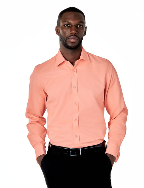 CLASSIC PEACH DOUBLE CUFF TAILORED FIT SHIRT WITH CUFFLINKS