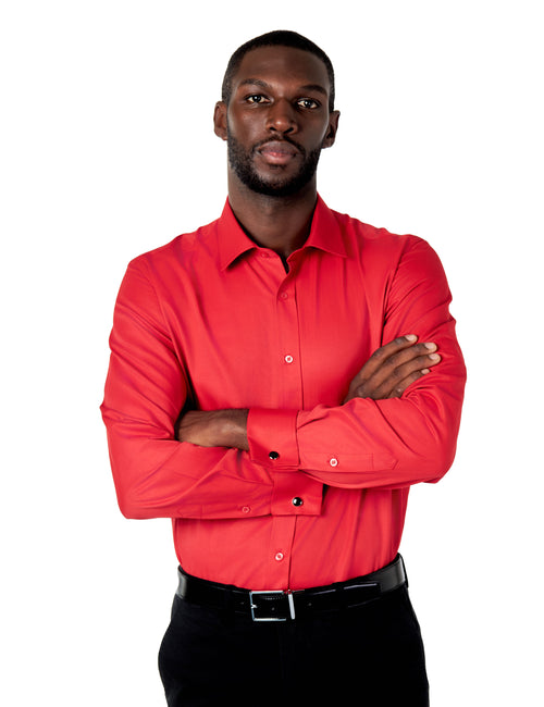 CLASSIC RED DOUBLE CUFF TAILORED FIT SHIRT WITH CUFFLINKS