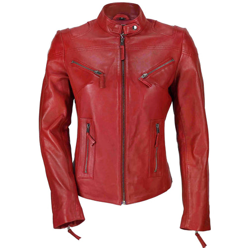 Retro Leather Biker Jacket Red