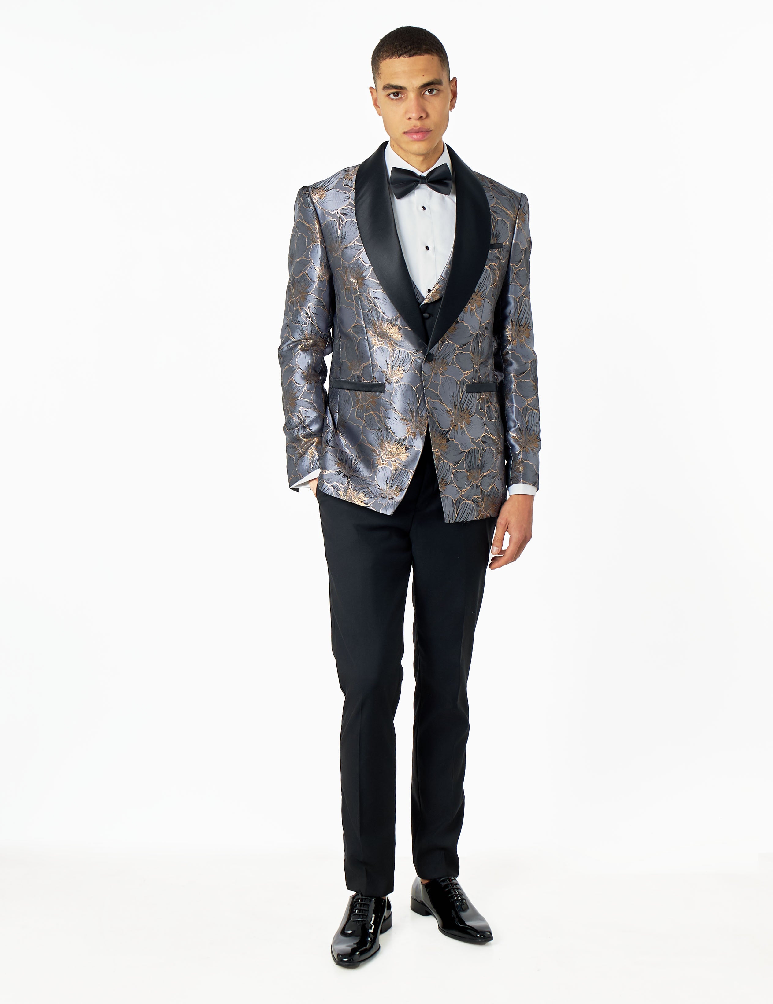 JASON - GREY BLUE FLORAL PRINTED PARTY 3 PIECE SUIT