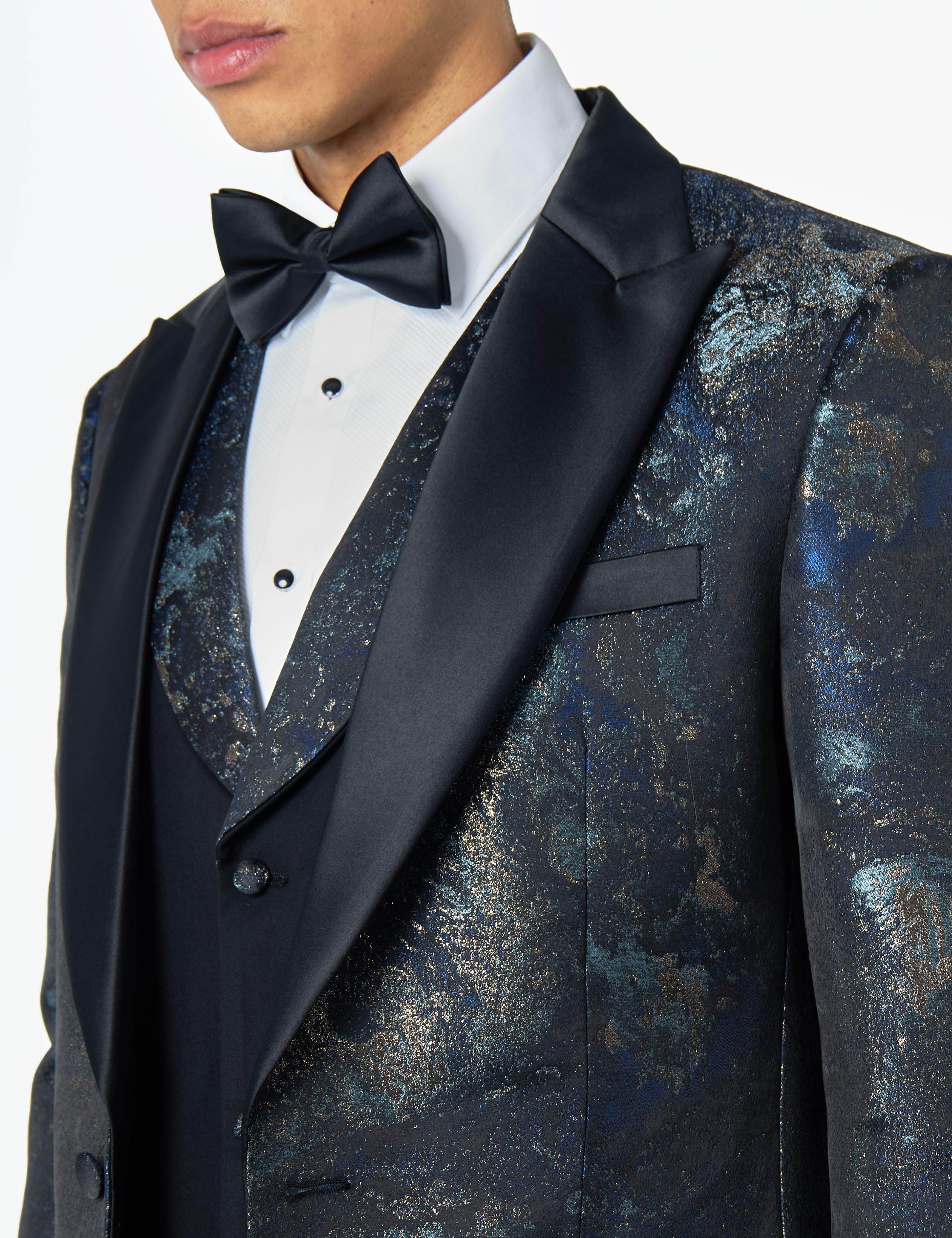 ALINO – BLACK BLUE PRINTED TUXEDO DINNER JACKET