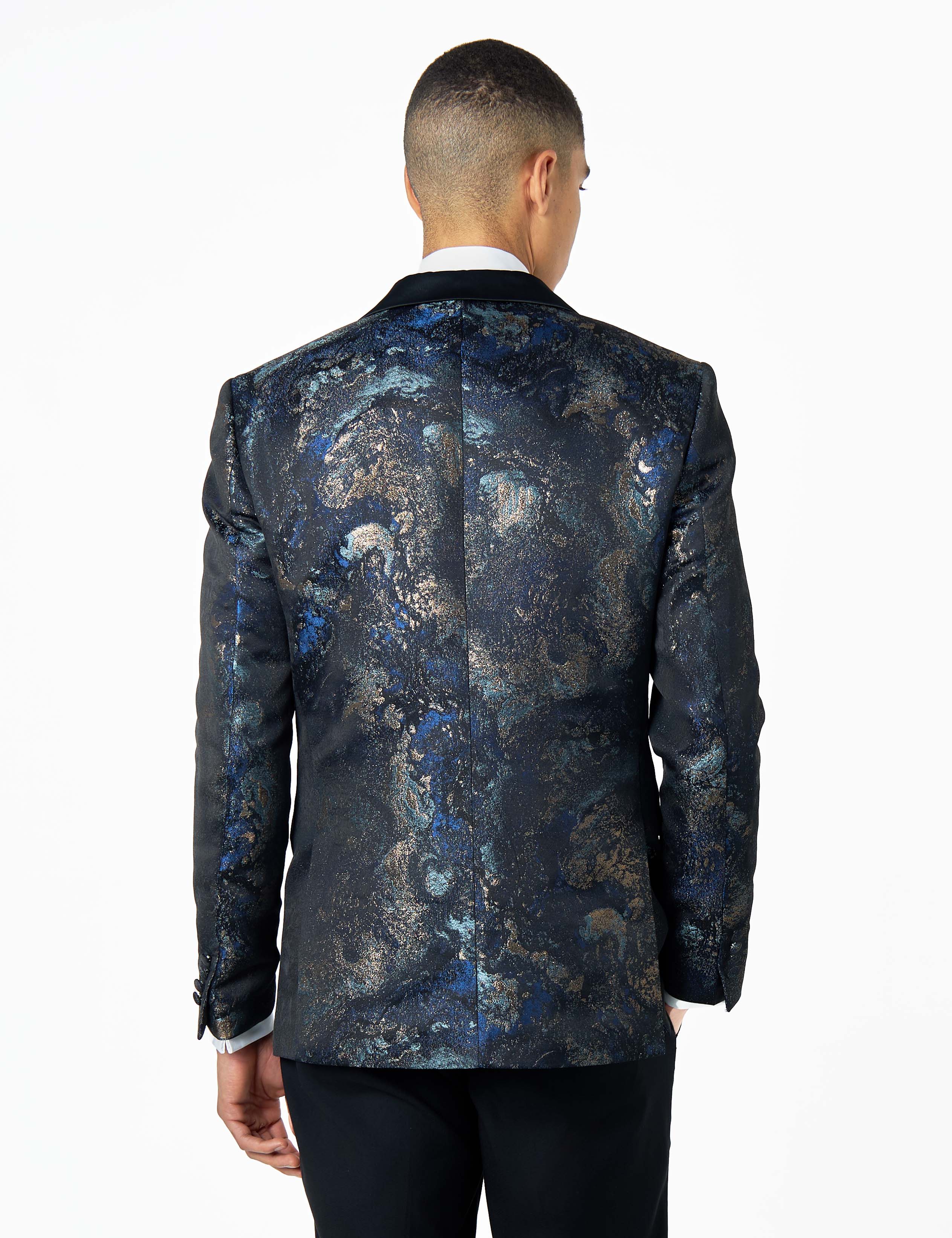 ALINO – BLACK BLUE PRINTED TUXEDO DINNER JACKET