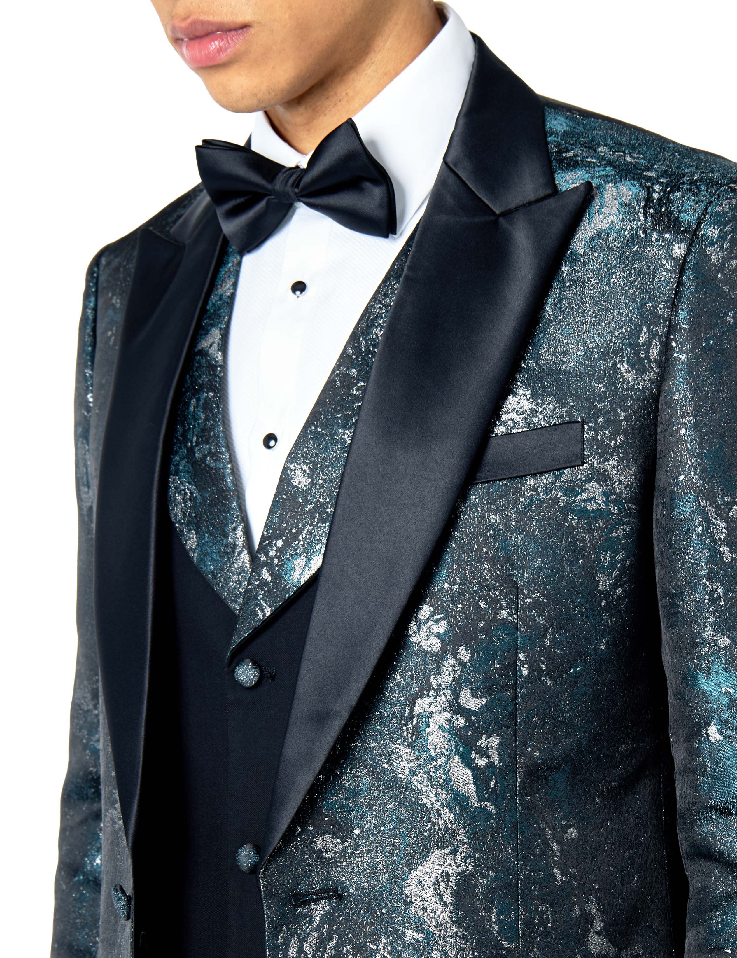 ALINO – MENS TUXEDO DINNER JACKET IN GREEN SILVER PRINTED