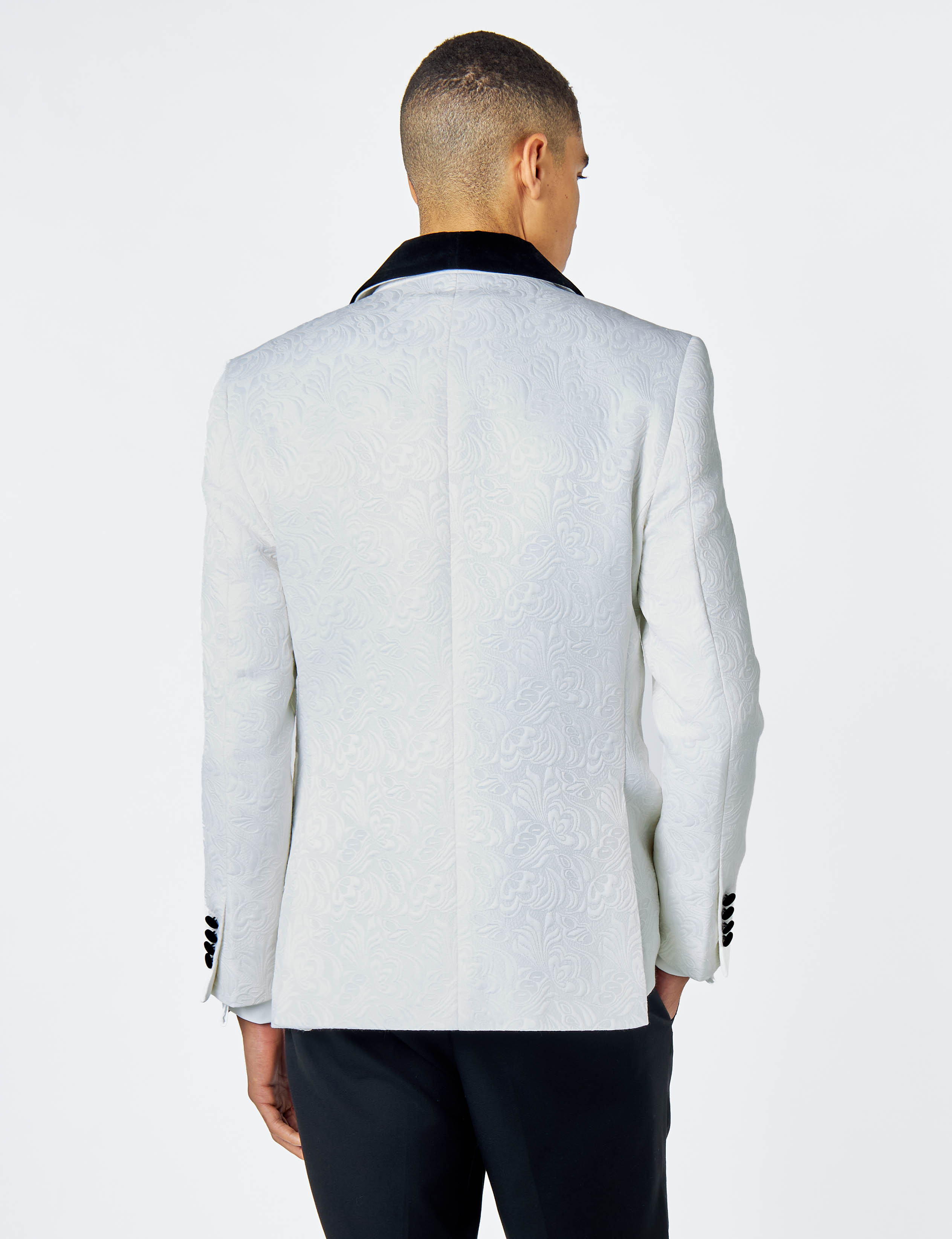 ARCHIE – WHITE TUXEDO JACKET DAMASK JACQUARD PRINTED