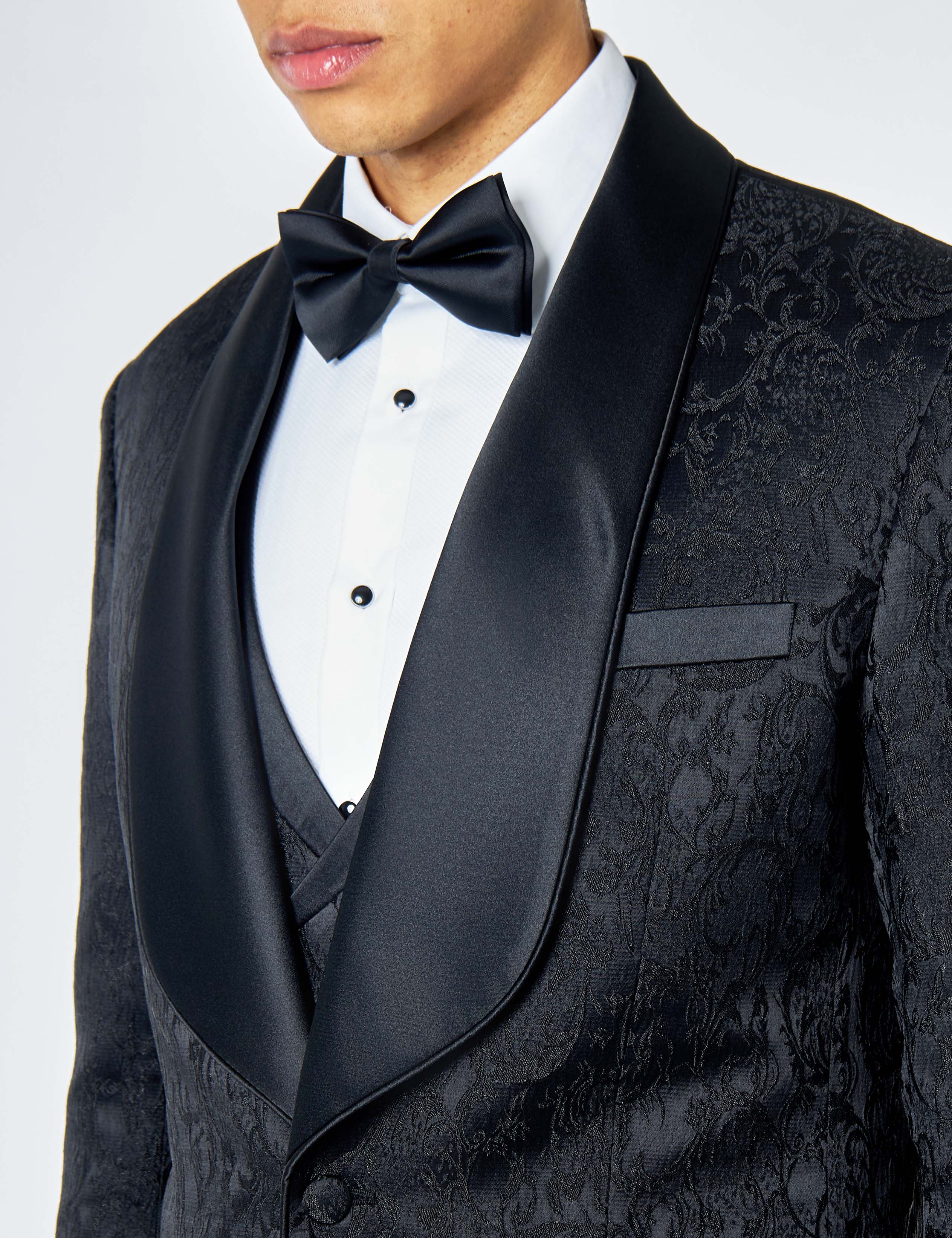 LOUIS – TUXEDO JACKET IN BLACK IN DAMASK PRINT