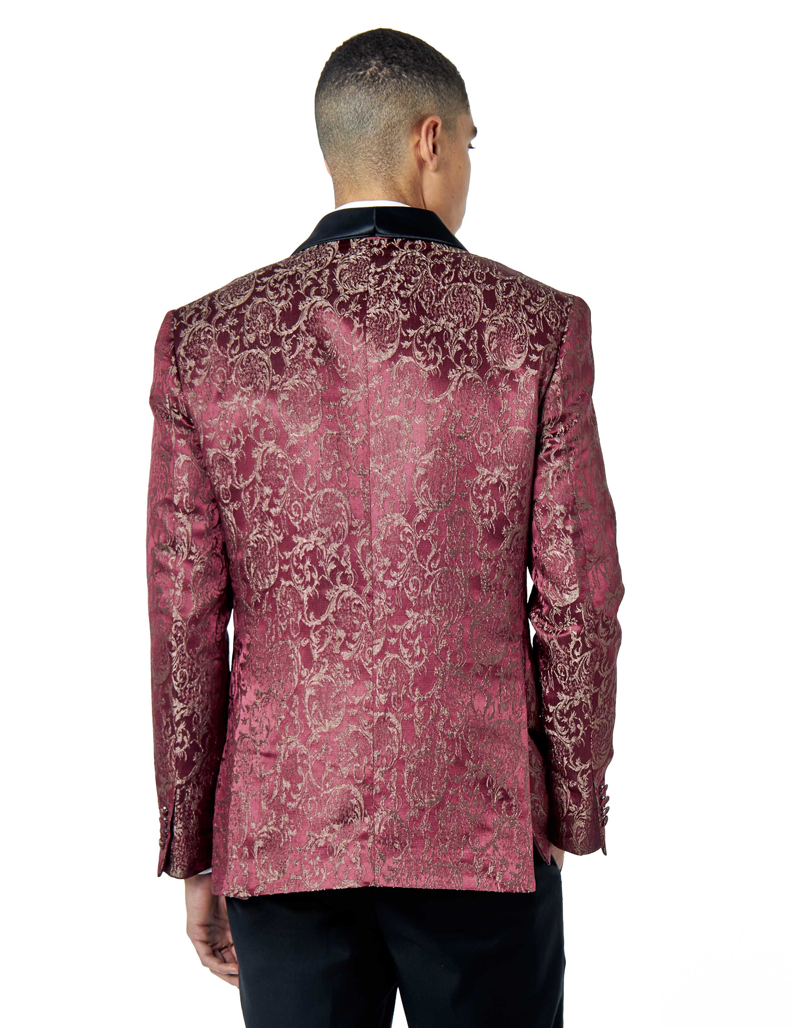 LOUIS – MAROON 3 PIECE DAMASK PRINT WEDDING TUXEDO SUIT