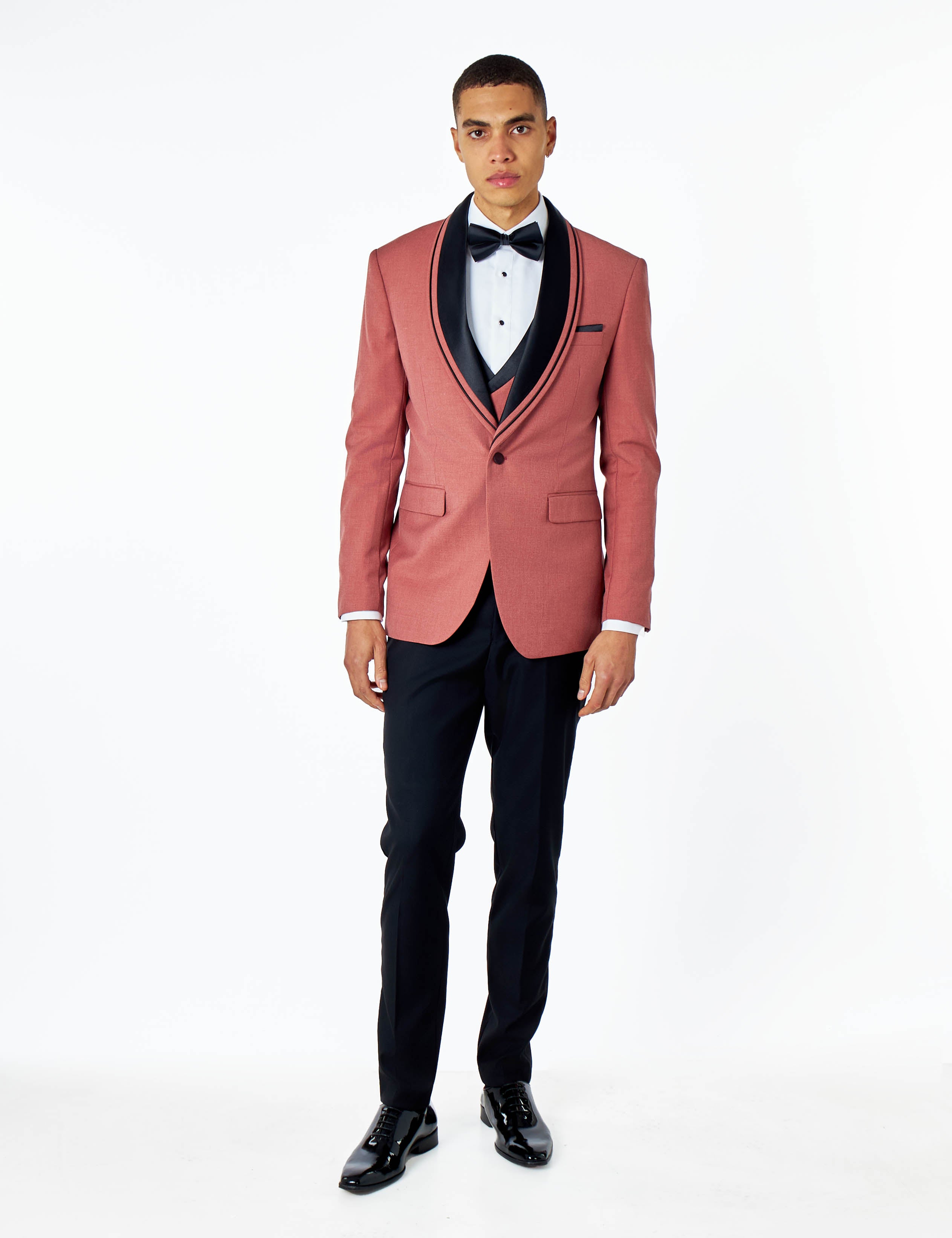 GREG – PINK BLACK 3 PIECE TUXEDO WEDDING SUIT