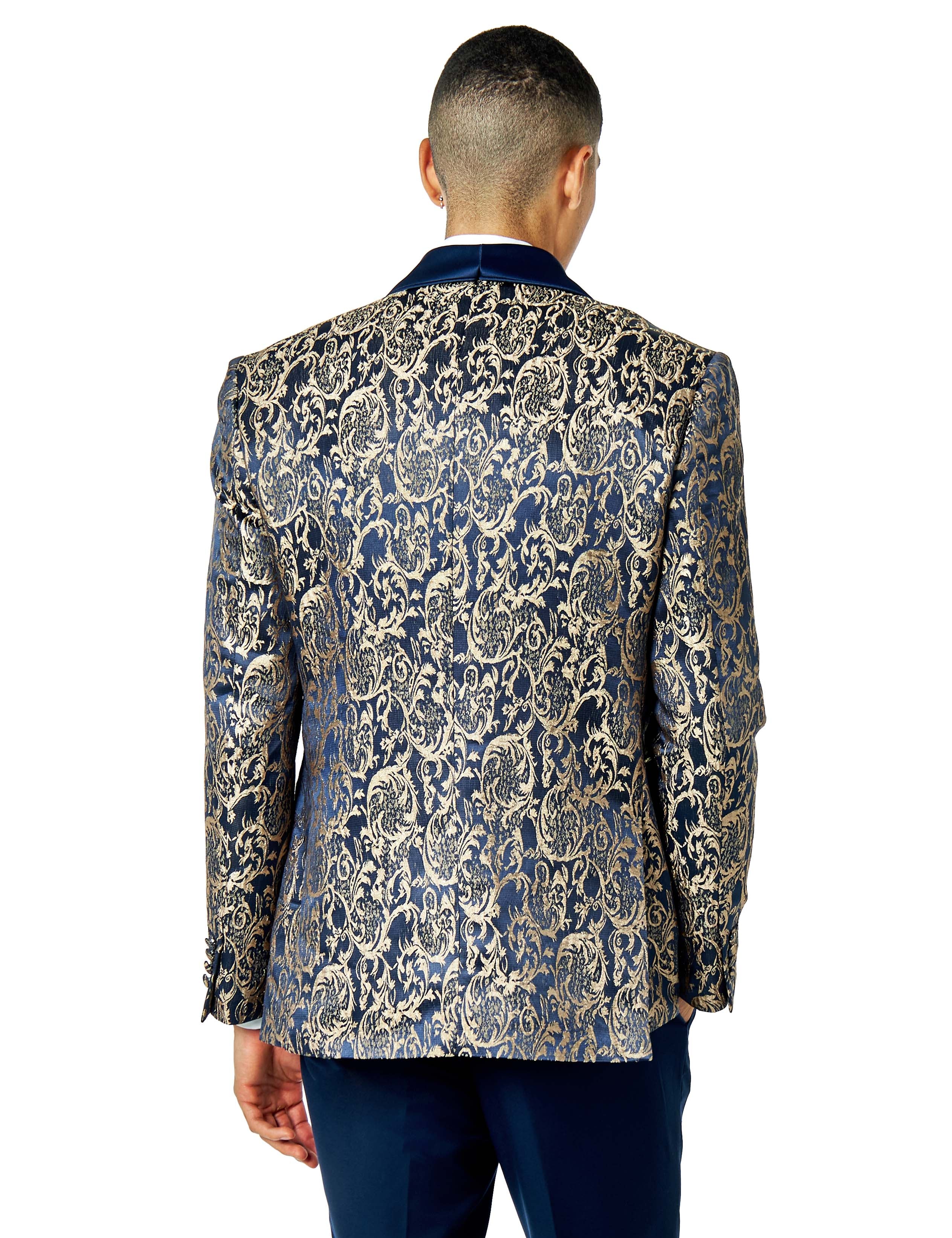 LOUIS – NAVY PAISLEY JACQUARD 3 PIECE WEDDING TUXEDO SUIT