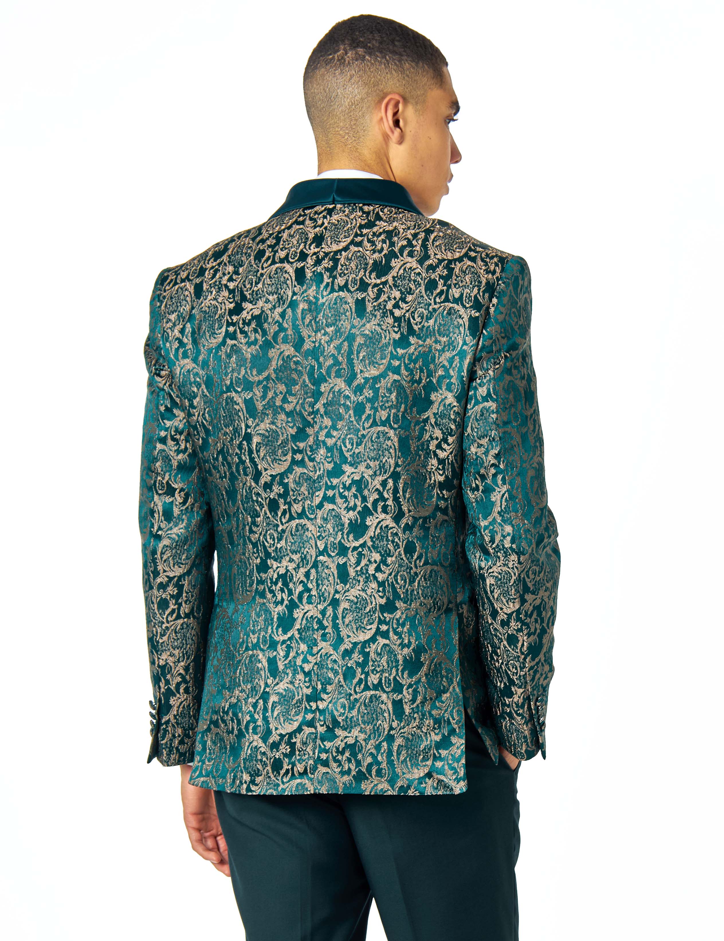 LOUIS – GREEN DINNER TUXEDO JACKET GOLD JACQUARD PRINT