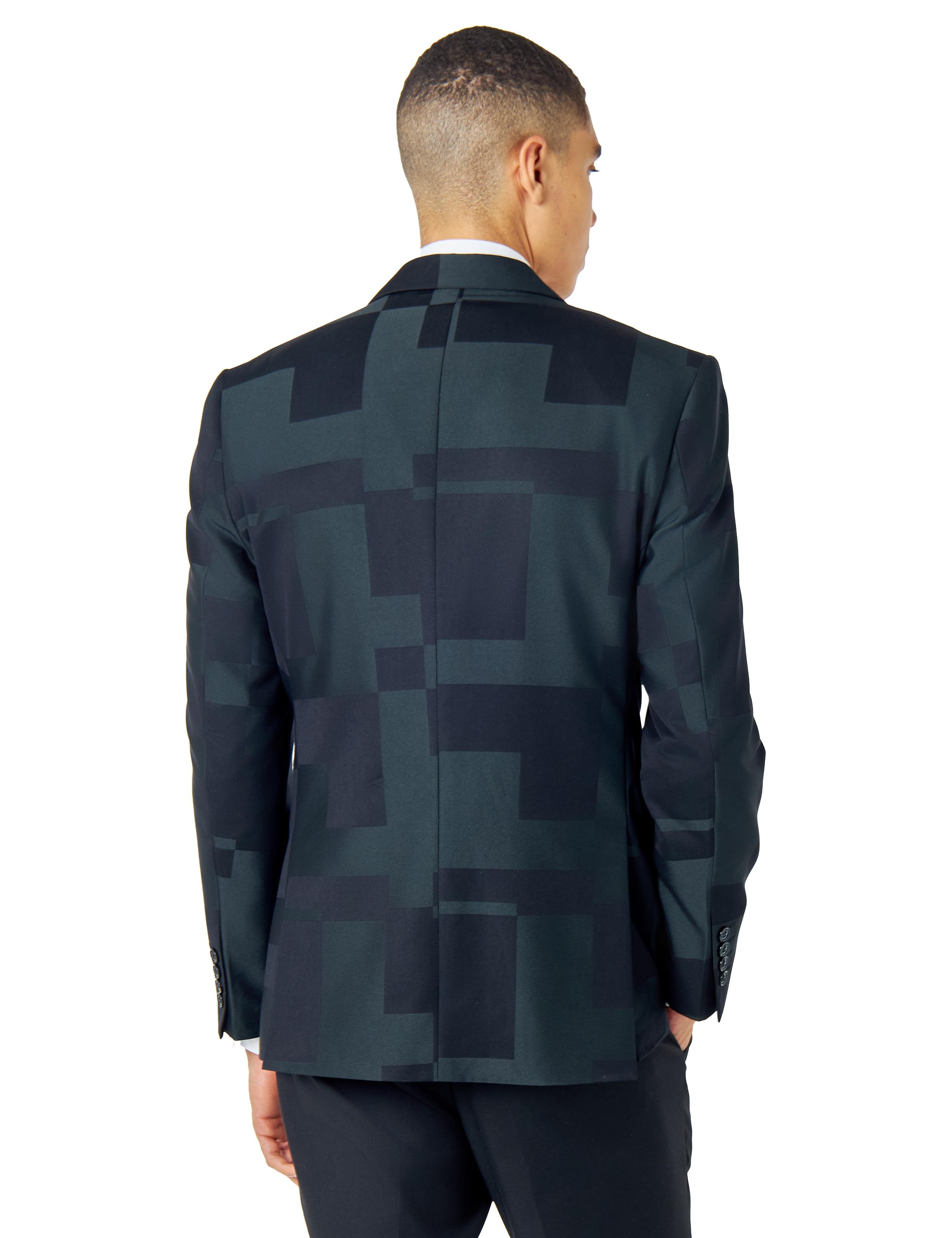 DARK GREEN GEO PATTERN DETAILED SUIT JACKET