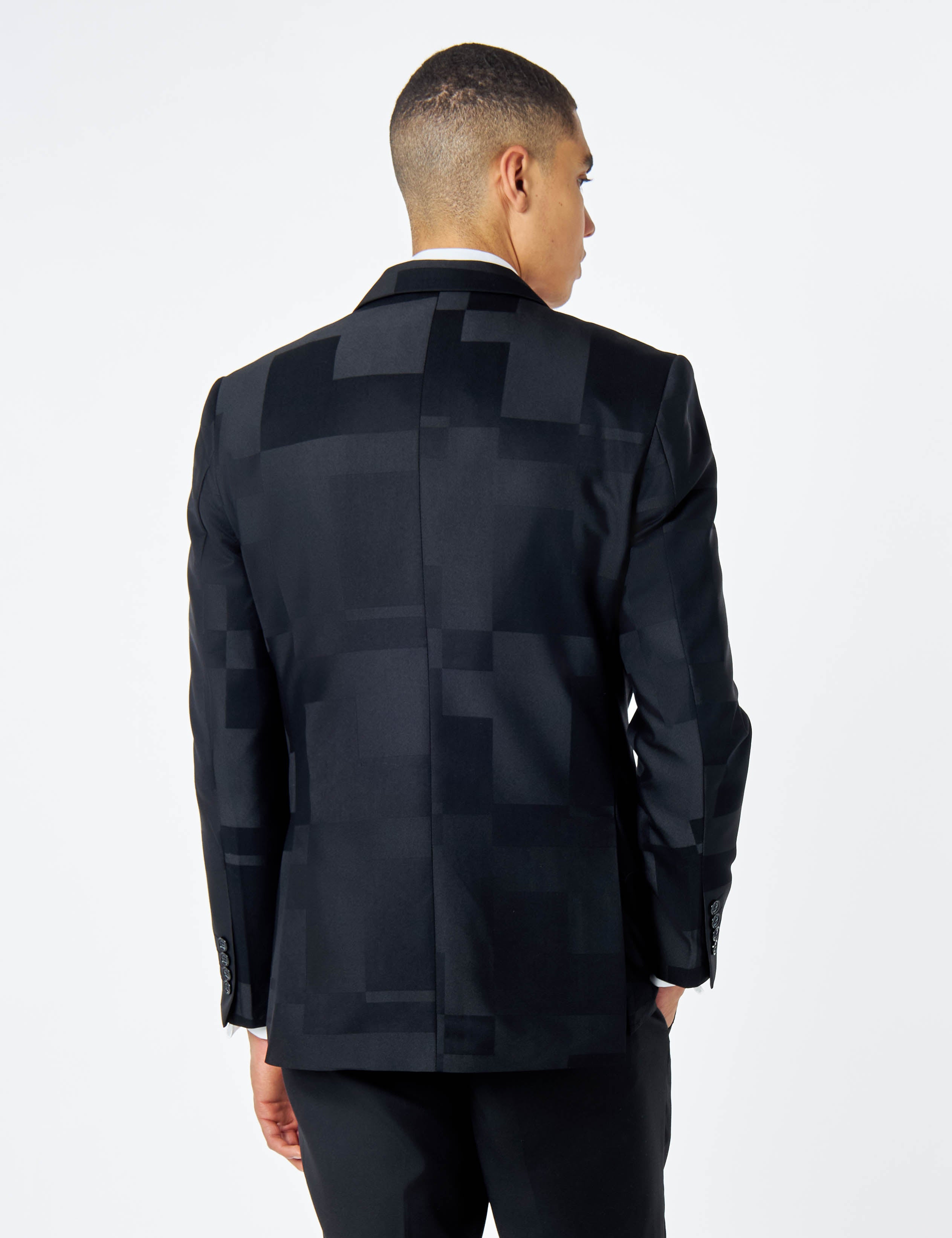 BLACK GEO PATTERN DETAILED SUIT JACKET