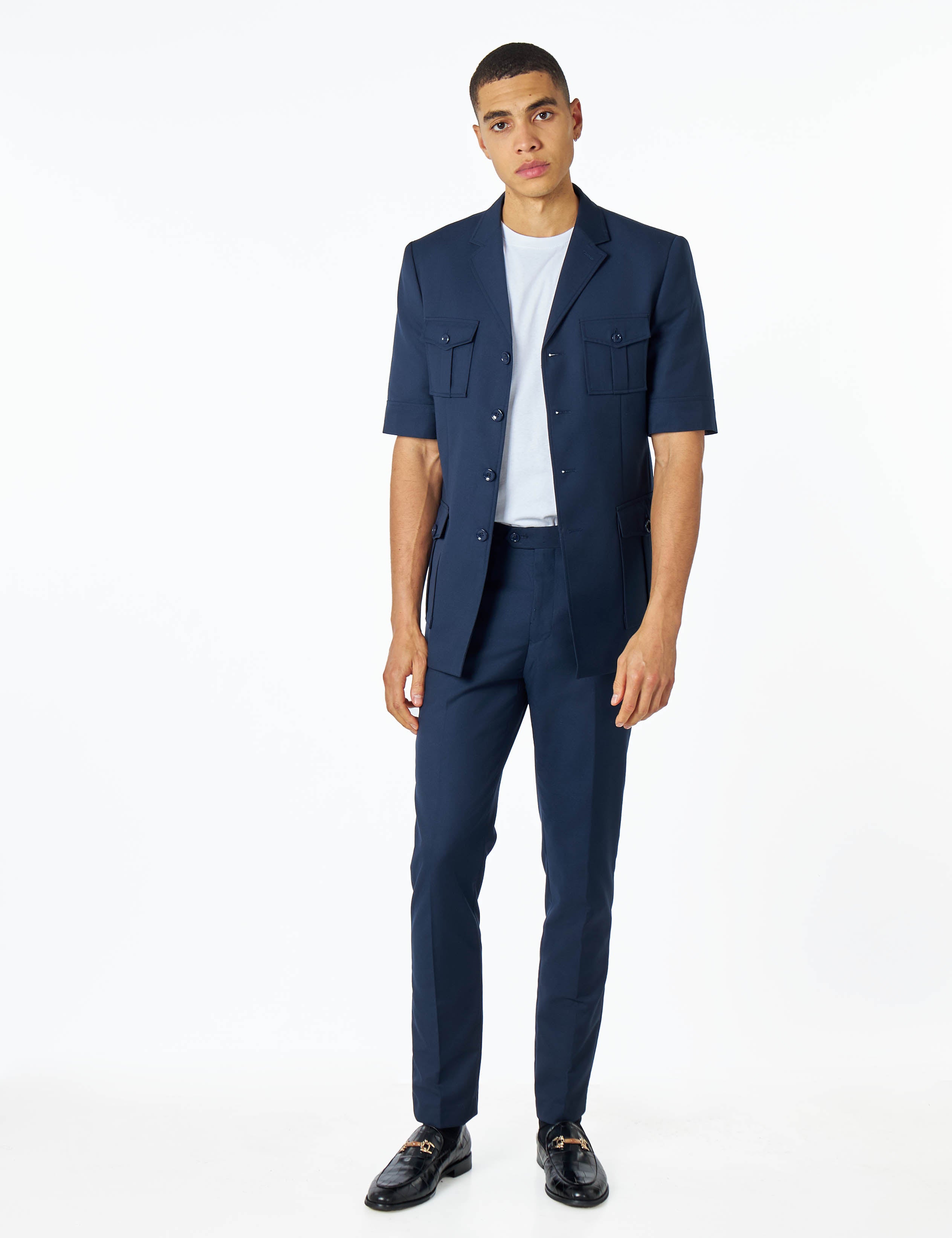 CLASSIC NAVY BLUE SAFARI SUIT JACKET SHORT SLEEVE