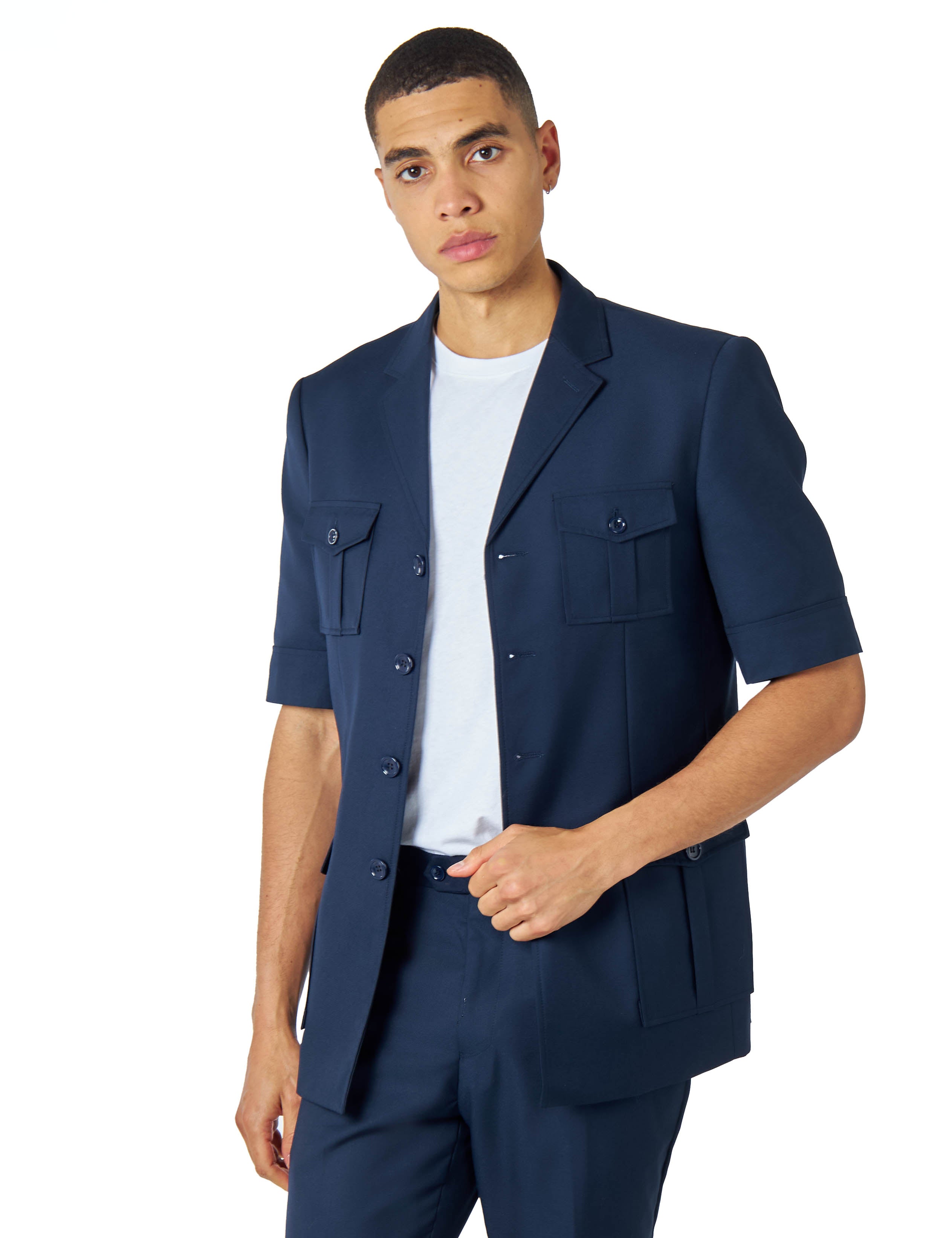 RETRO MORDEN MENS TWO PIECE NAVY SAFARI SUIT