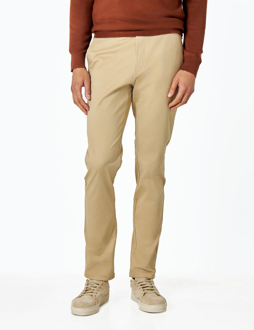 SAND BEIGE MENS STRETCH COTTON SMART CHINOS